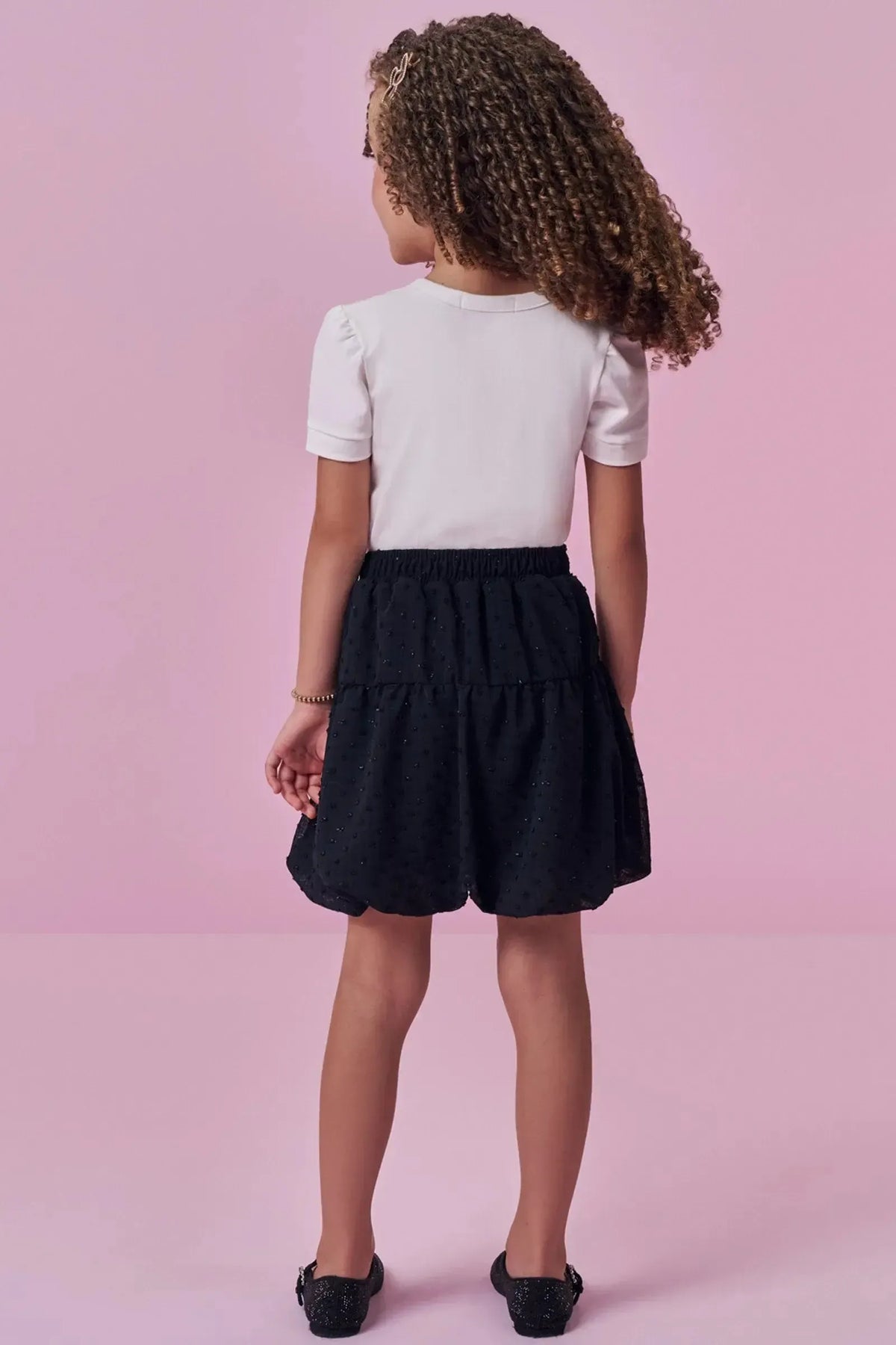 Conjunto de Blusa em Cotton e Saia em Chiffon Shine (com Shorts Embutido) 99650 Kukiê Infantil Menina