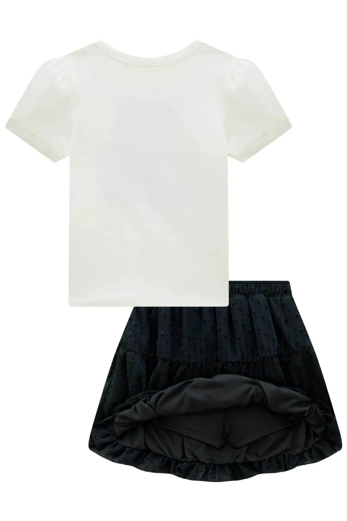 Conjunto de Blusa em Cotton e Saia em Chiffon Shine (com Shorts Embutido) 99650 Kukiê Infantil Menina