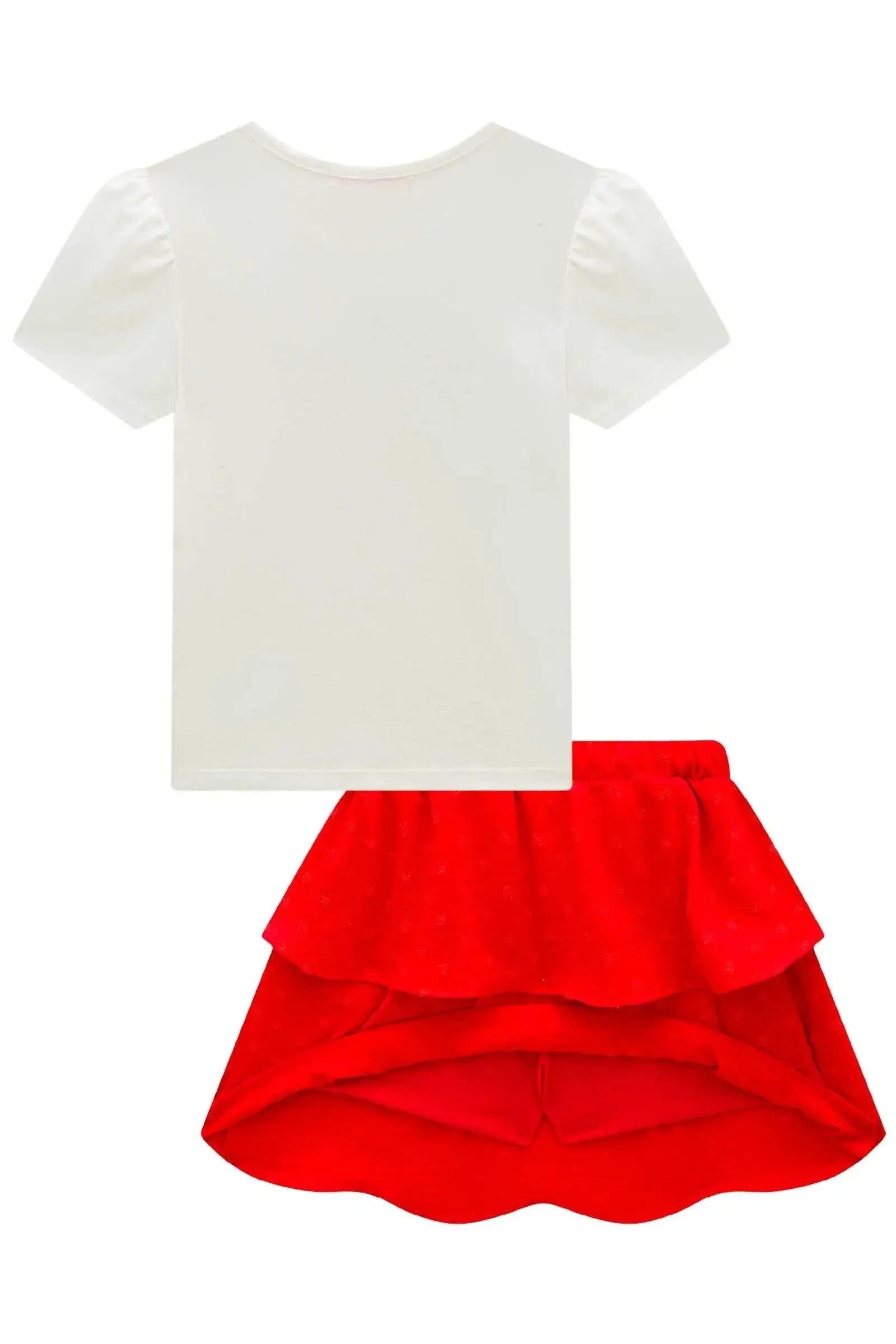 Conjunto de Blusa em Cotton e Saia em Crepe Textura (com Shorts Embutido) 99440 Kukiê Infantil Menina
