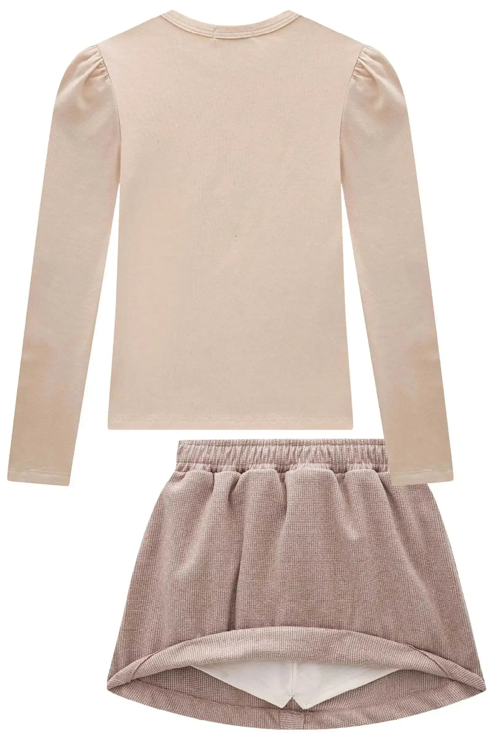 Conjunto de Blusa em Cotton e Saia em Lã Batida com Shorts Embutido 92193 Infanti Infantil Menina