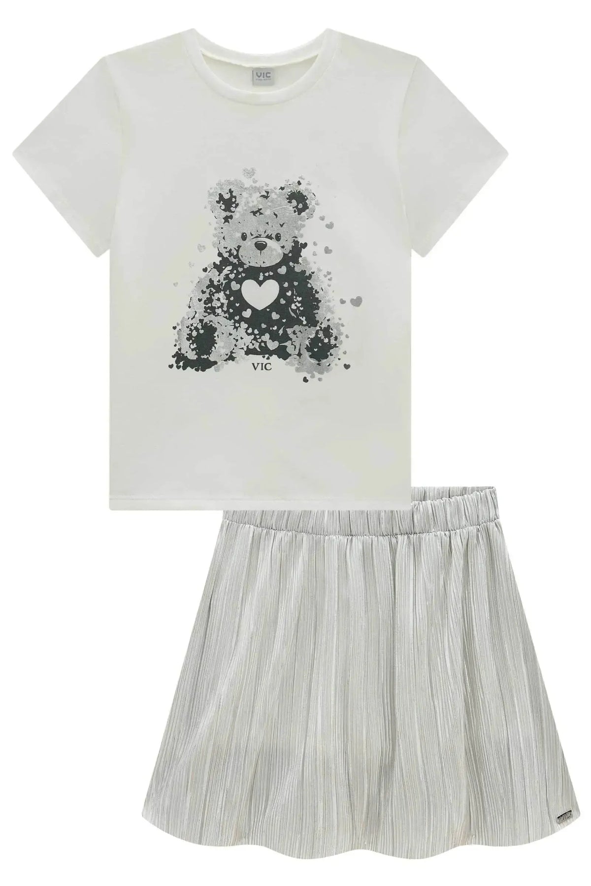 Conjunto de Blusa em Cotton e Saia em Plissado com Shorts Embutido 98524 Vic Teen Menina
