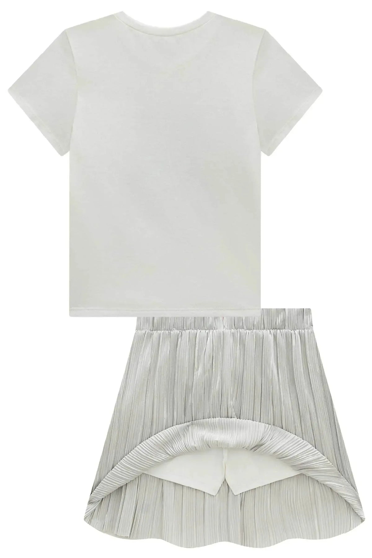 Conjunto de Blusa em Cotton e Saia em Plissado com Shorts Embutido 98524 Vic Teen Menina