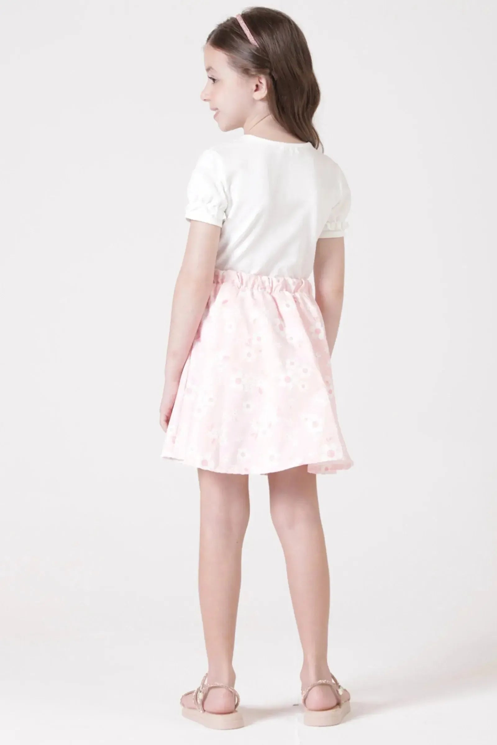 Conjunto de Blusa em Cotton e Saia em Super Cetim com Shorts Embutido 90294 Kukiê Infantil Menina