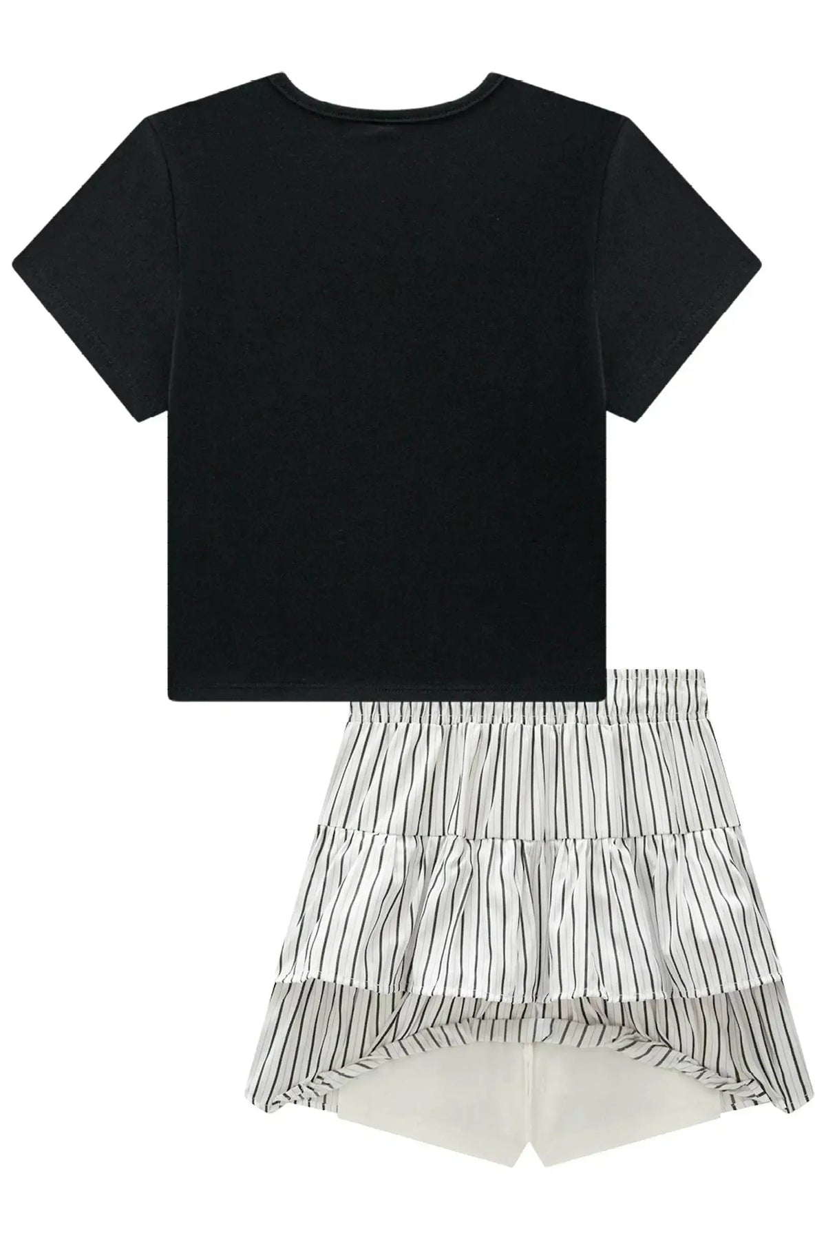 Conjunto de Blusa em Cotton e Saia em Tricoline Listrado com Shorts Embutido 98512 Vic Teen Menina
