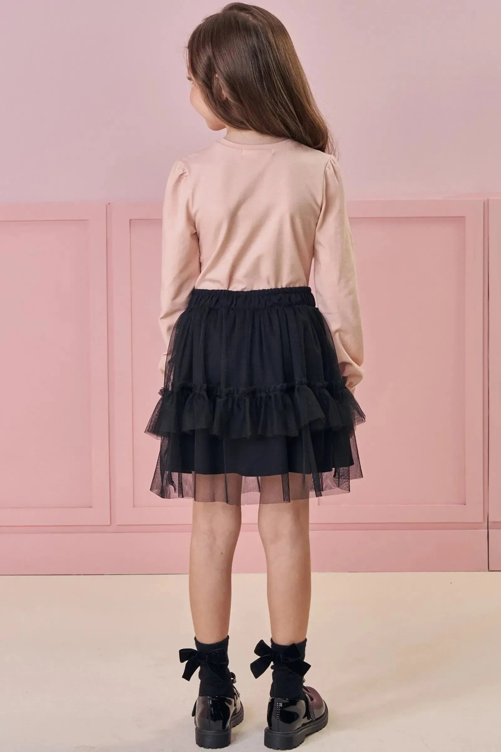 Conjunto de Blusa em Cotton e Saia em Tule com Elastano (com Shorts Embutido) 91832 Kukiê Infantil Menina