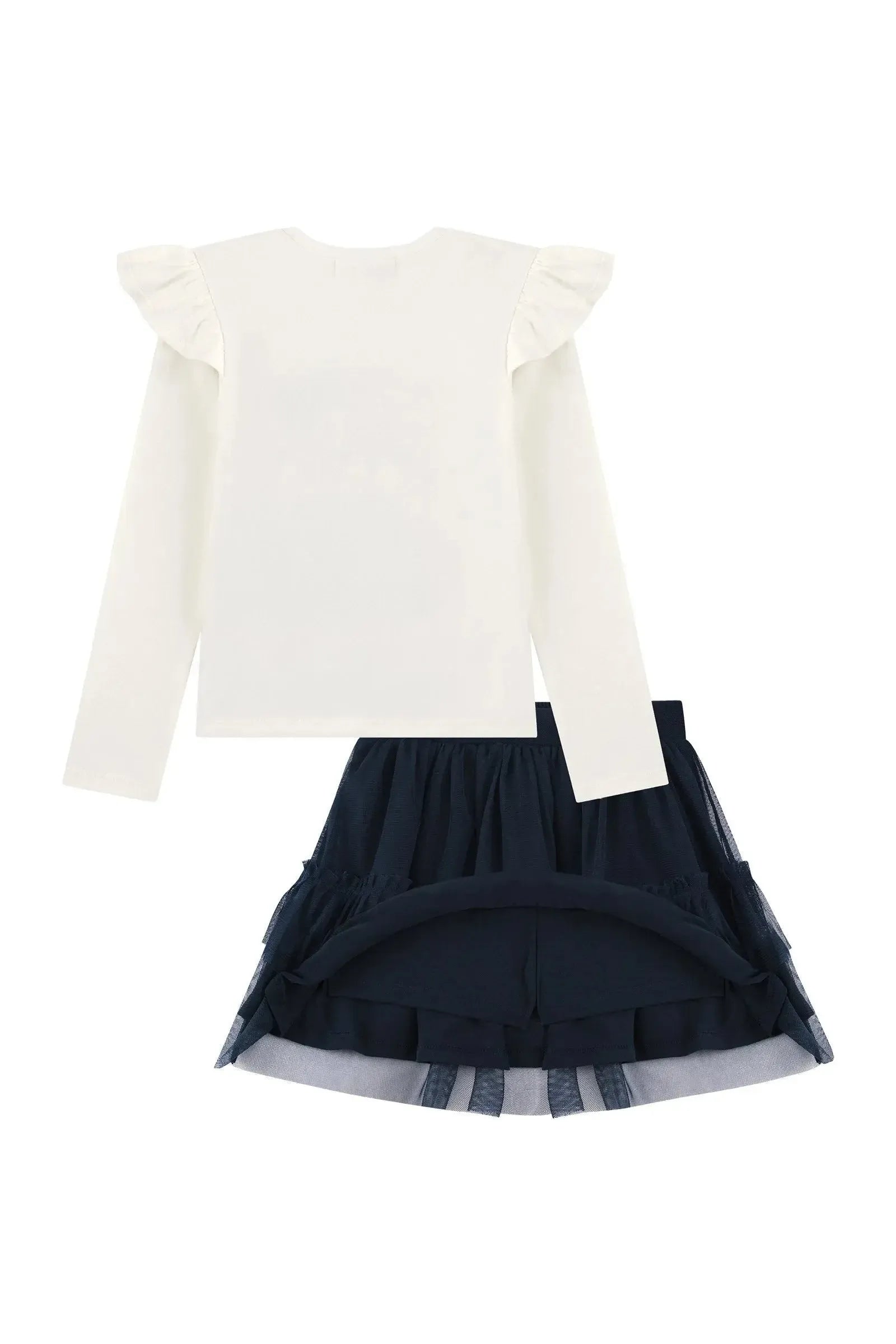 Conjunto de Blusa em Cotton e Saia em Tule com Elastano (com Shorts Embutido) 91858 Kukiê Infantil Menina