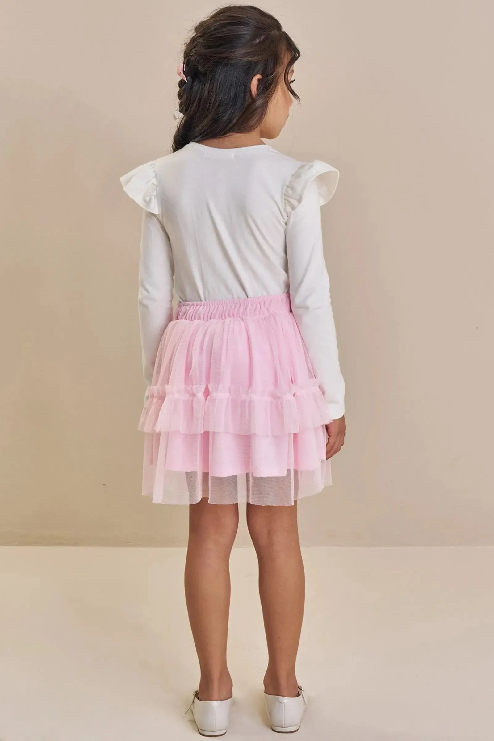 Conjunto de Blusa em Cotton e Saia em Tule com Elastano (com Shorts Embutido) 91863 Kukiê Infantil Menina