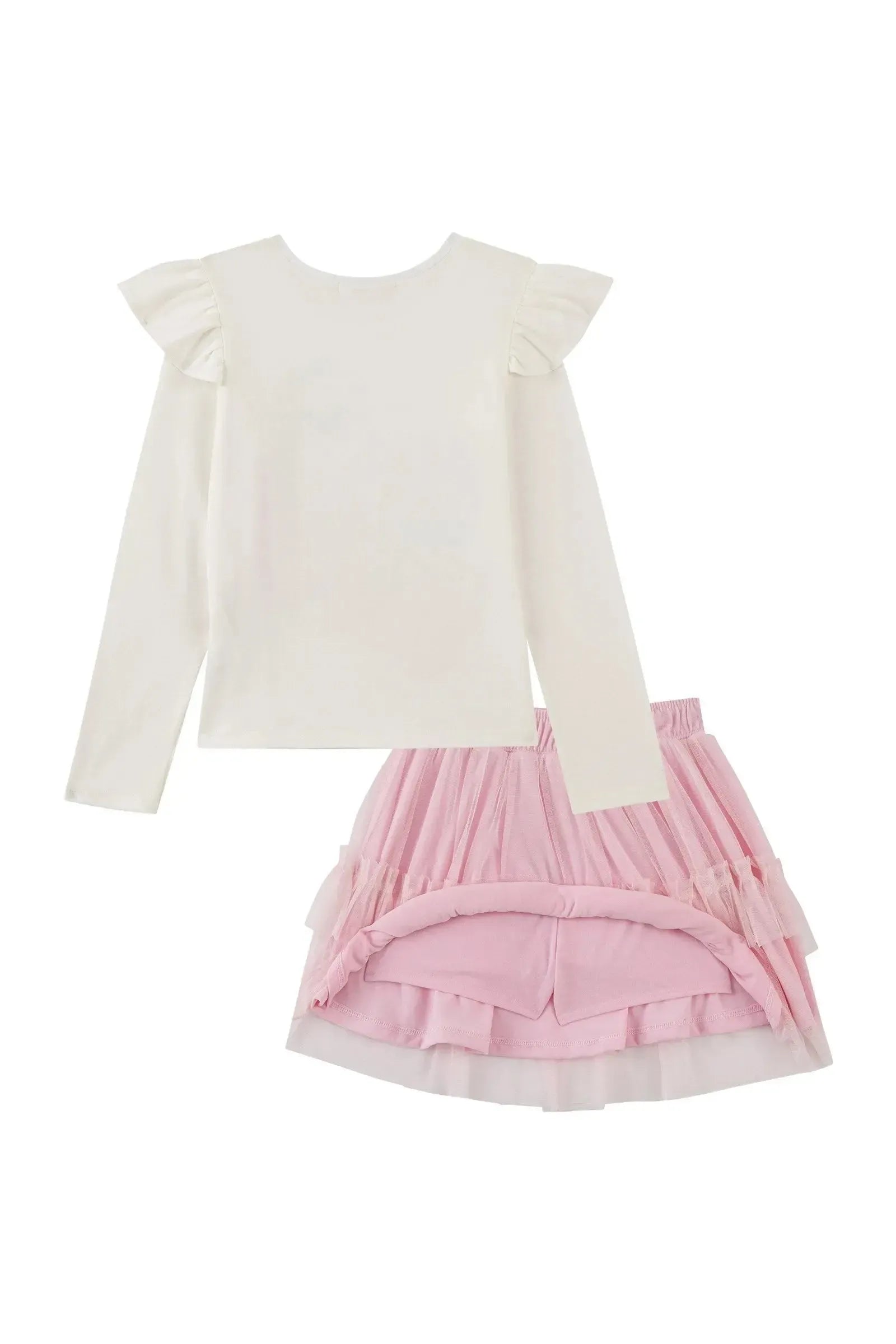 Conjunto de Blusa em Cotton e Saia em Tule com Elastano (com Shorts Embutido) 91863 Kukiê Infantil Menina