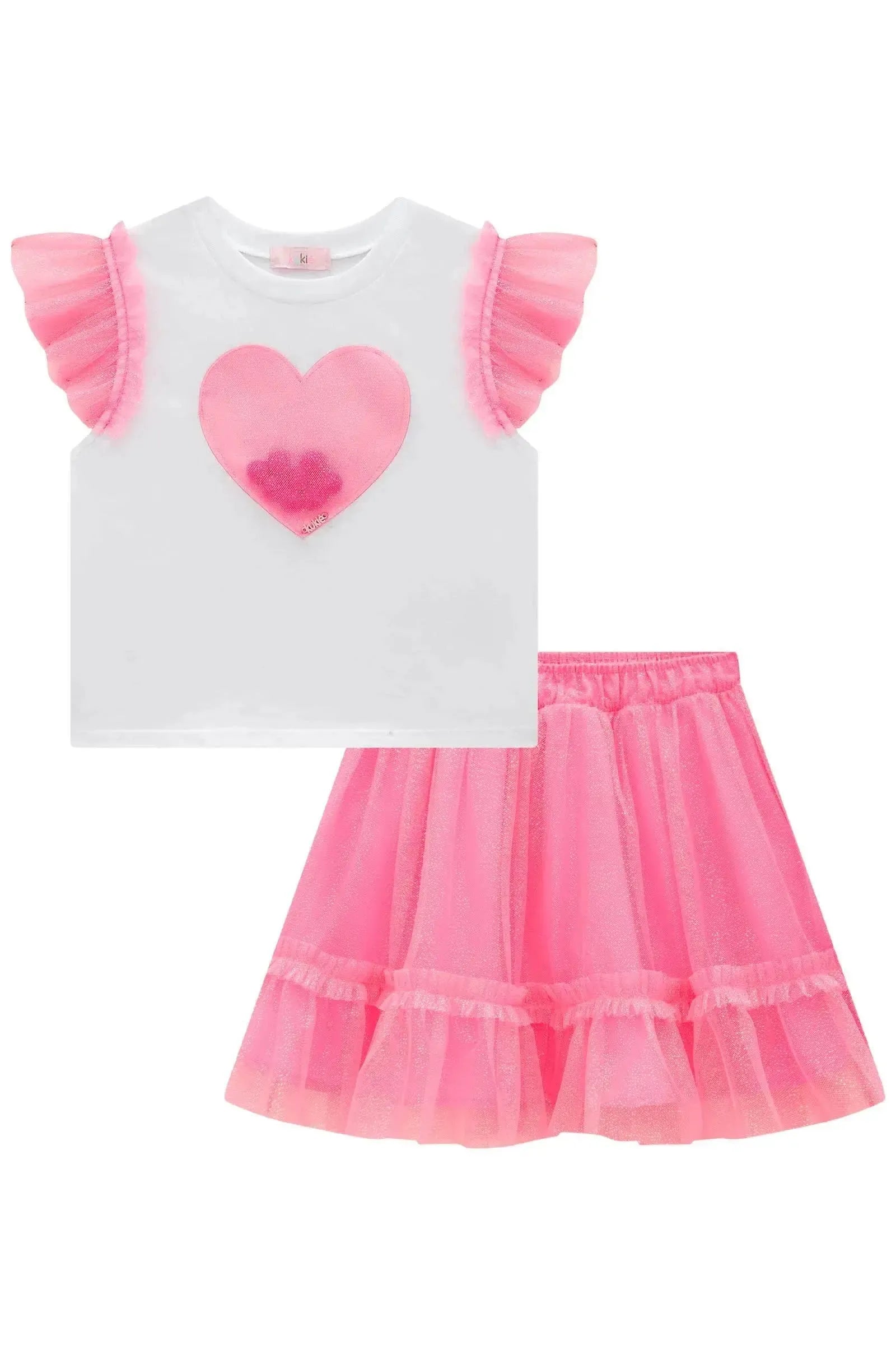 Conjunto de Blusa em Cotton e Saia em Tule (com Shorts Embutido) 99419 Kukiê Infantil Menina