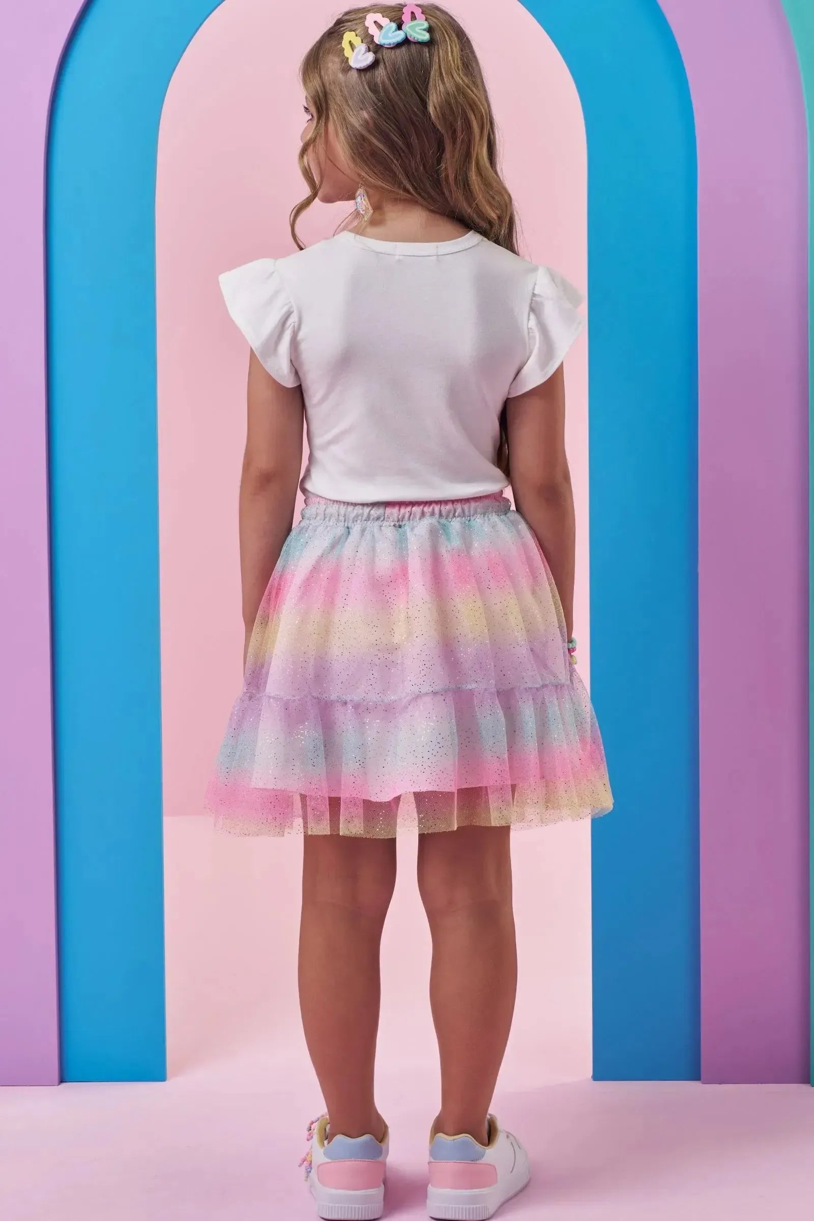 Conjunto de Blusa em Cotton e Saia em Tule (com Shorts Embutido) 99428 Kukiê Infantil Menina