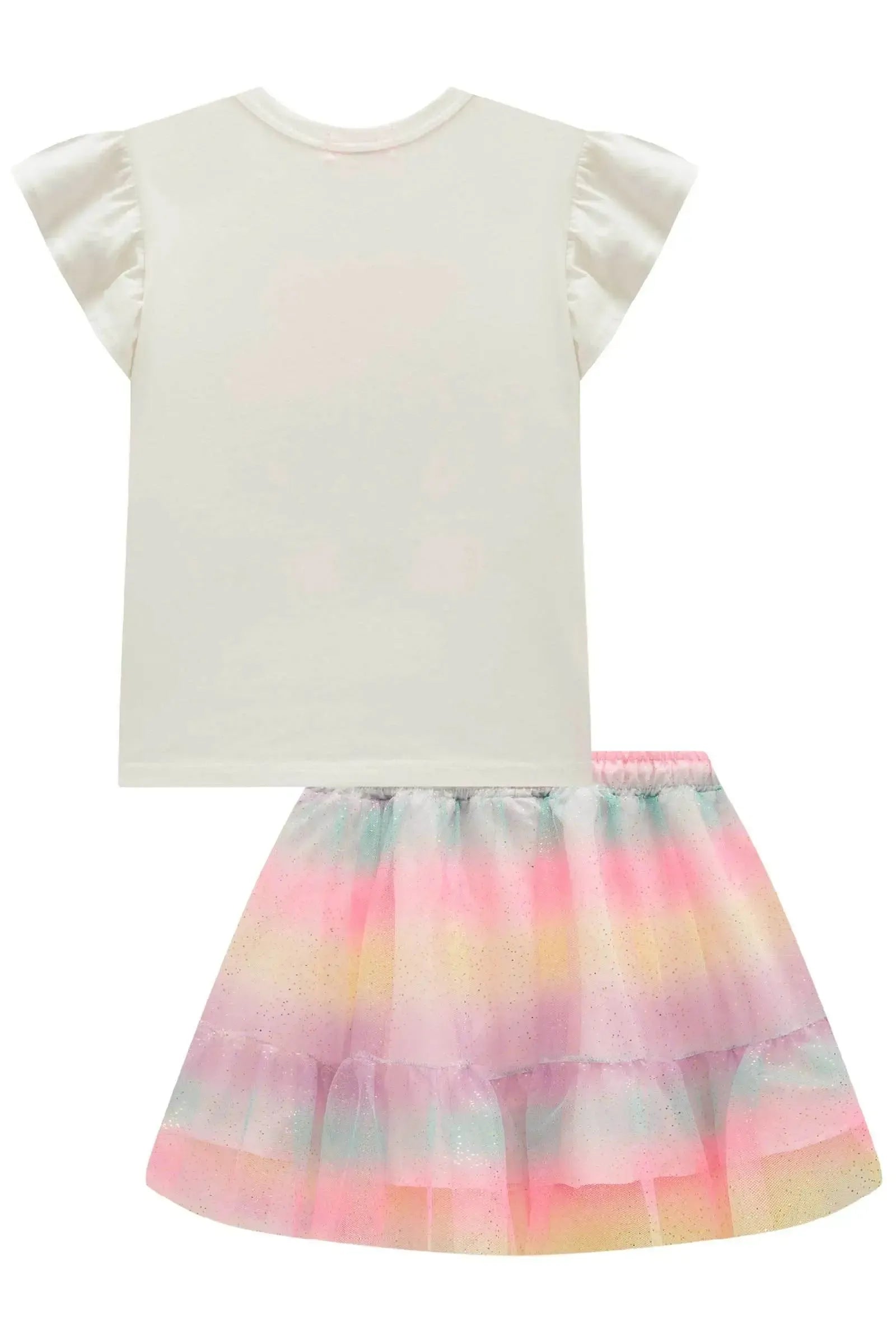 Conjunto de Blusa em Cotton e Saia em Tule (com Shorts Embutido) 99428 Kukiê Infantil Menina