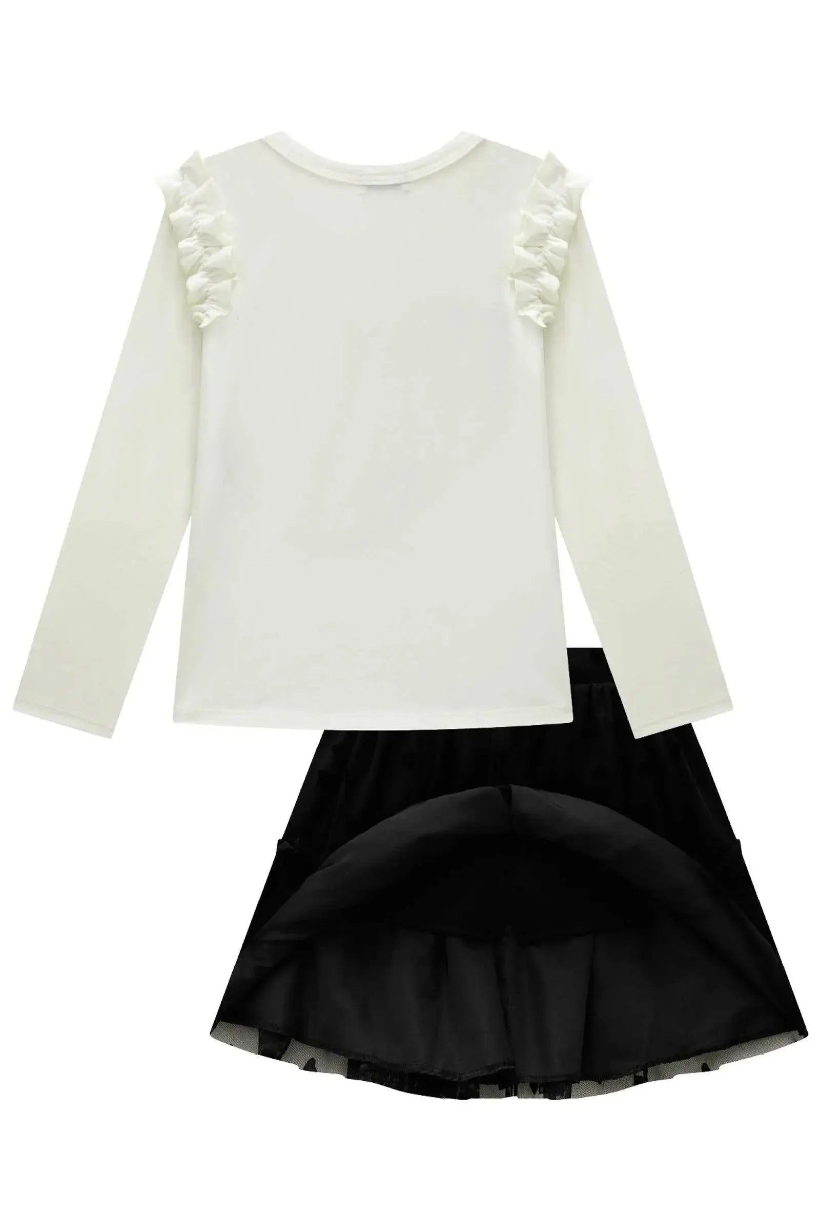 Conjunto de Blusa em Cotton e Saia em Tule Flocking Coração. Com Shorts Embutido 92371 Infanti Infantil Menina