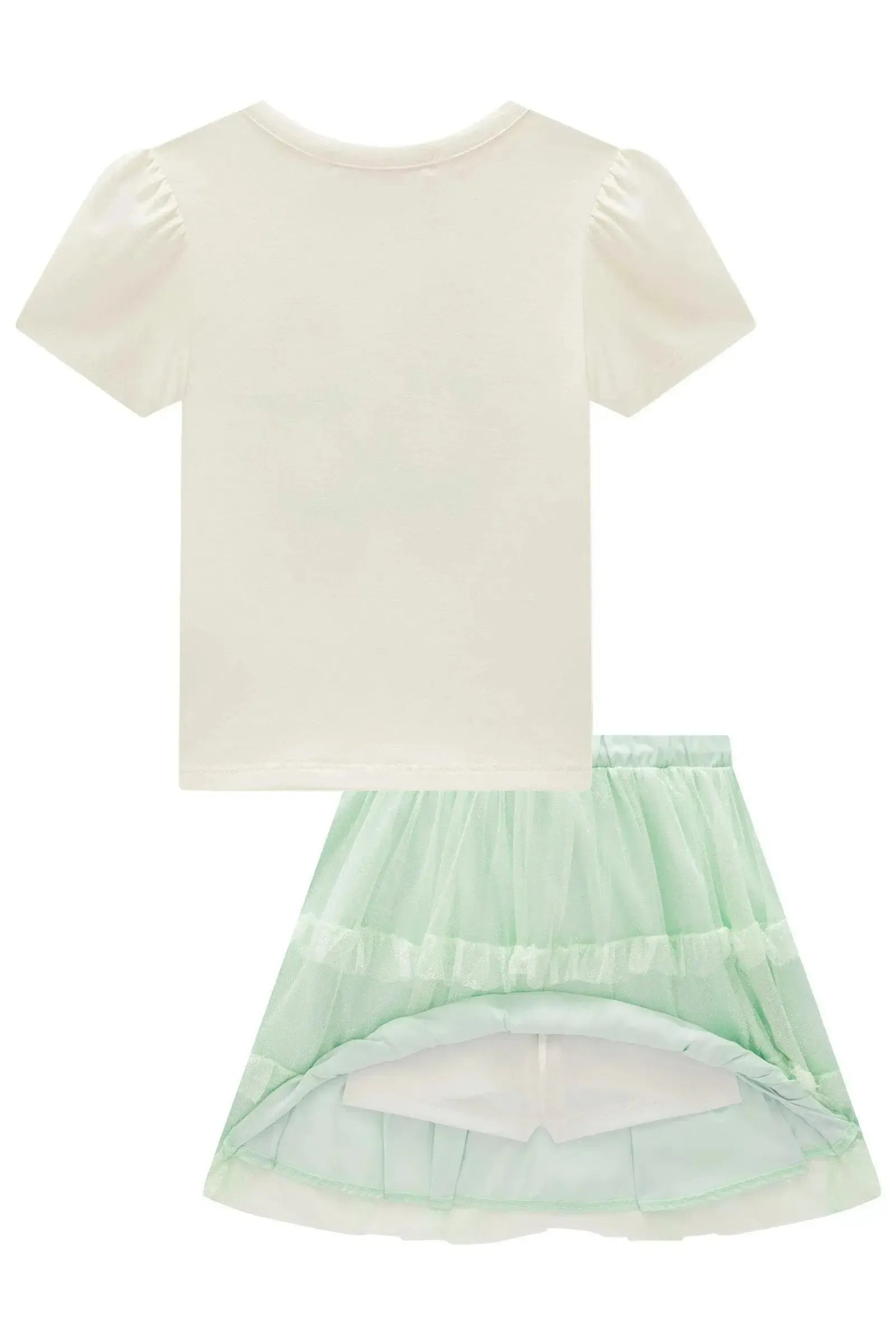 Conjunto de Blusa em Cotton e Saia em Tule Glitter (com Shorts Embutido) 98842 Kukiê Infantil Menina