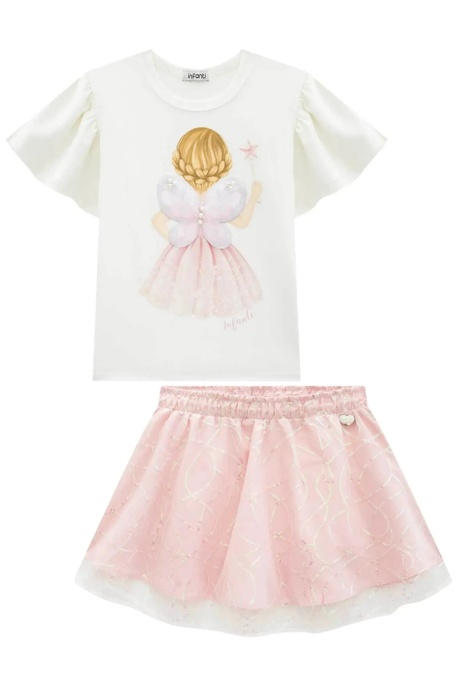 Conjunto de Blusa em Cotton e Saia em Tule Paetê. Com Shorts Embutido 95863 Infanti Infantil Menina