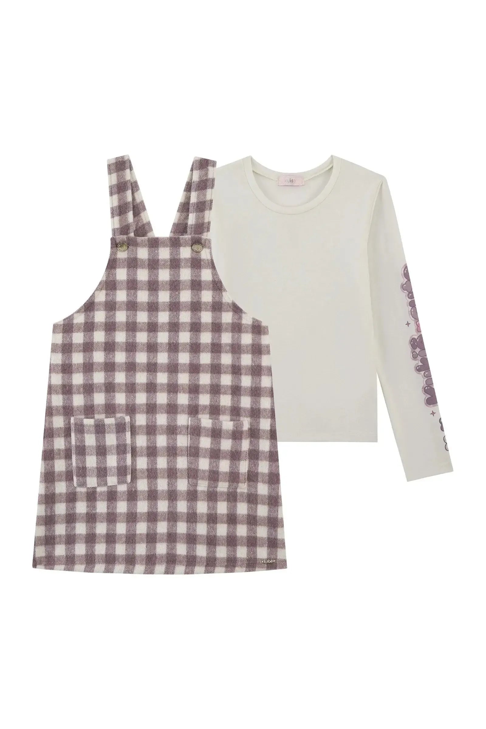 Conjunto de Blusa em Cotton e Salopete em Lã Batida 92684 Kukiê Infantil Menina