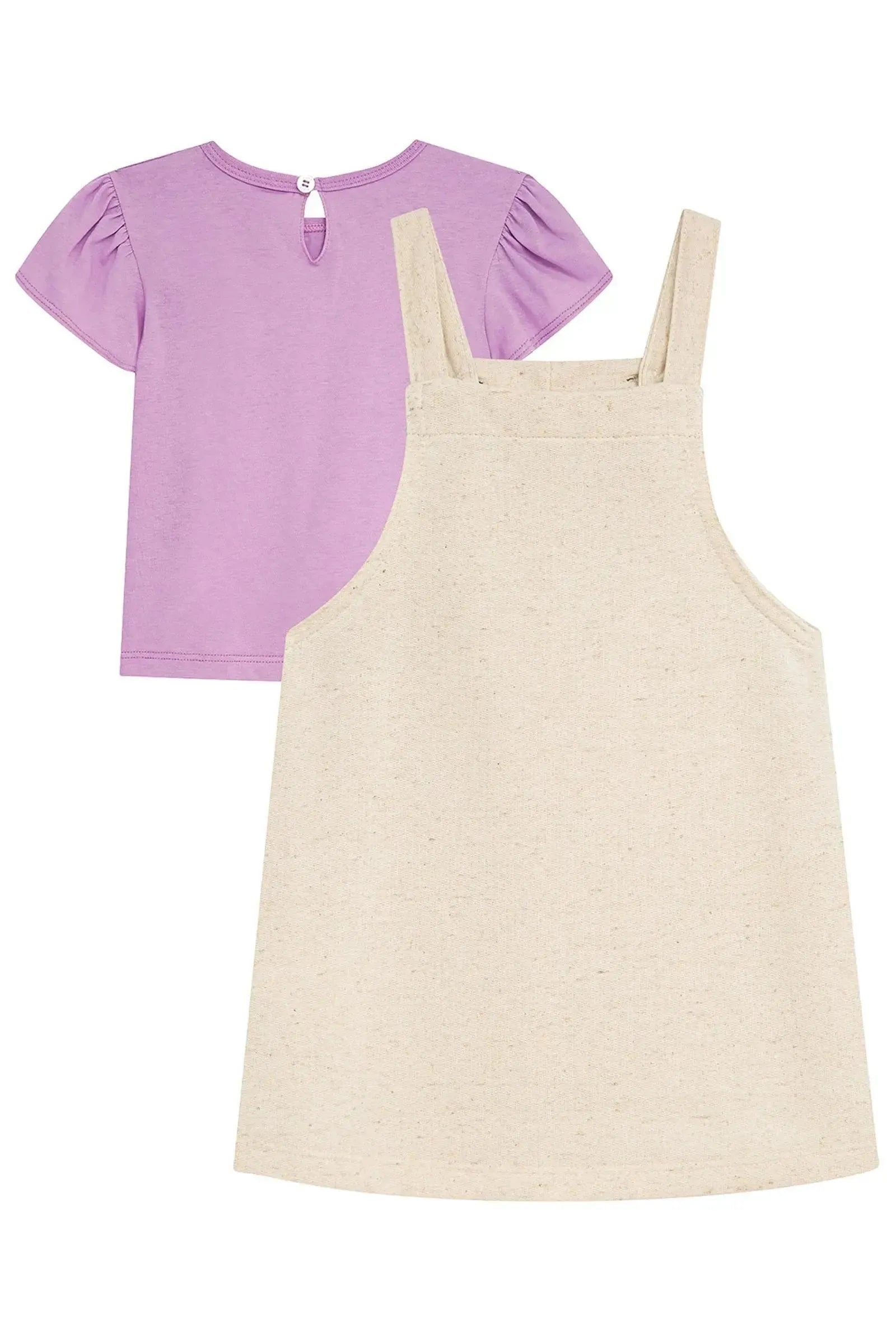 Conjunto de Blusa em Cotton e Salopete em Moletom Linho sem Pelúcia 95246 Kukiê Infantil Menina