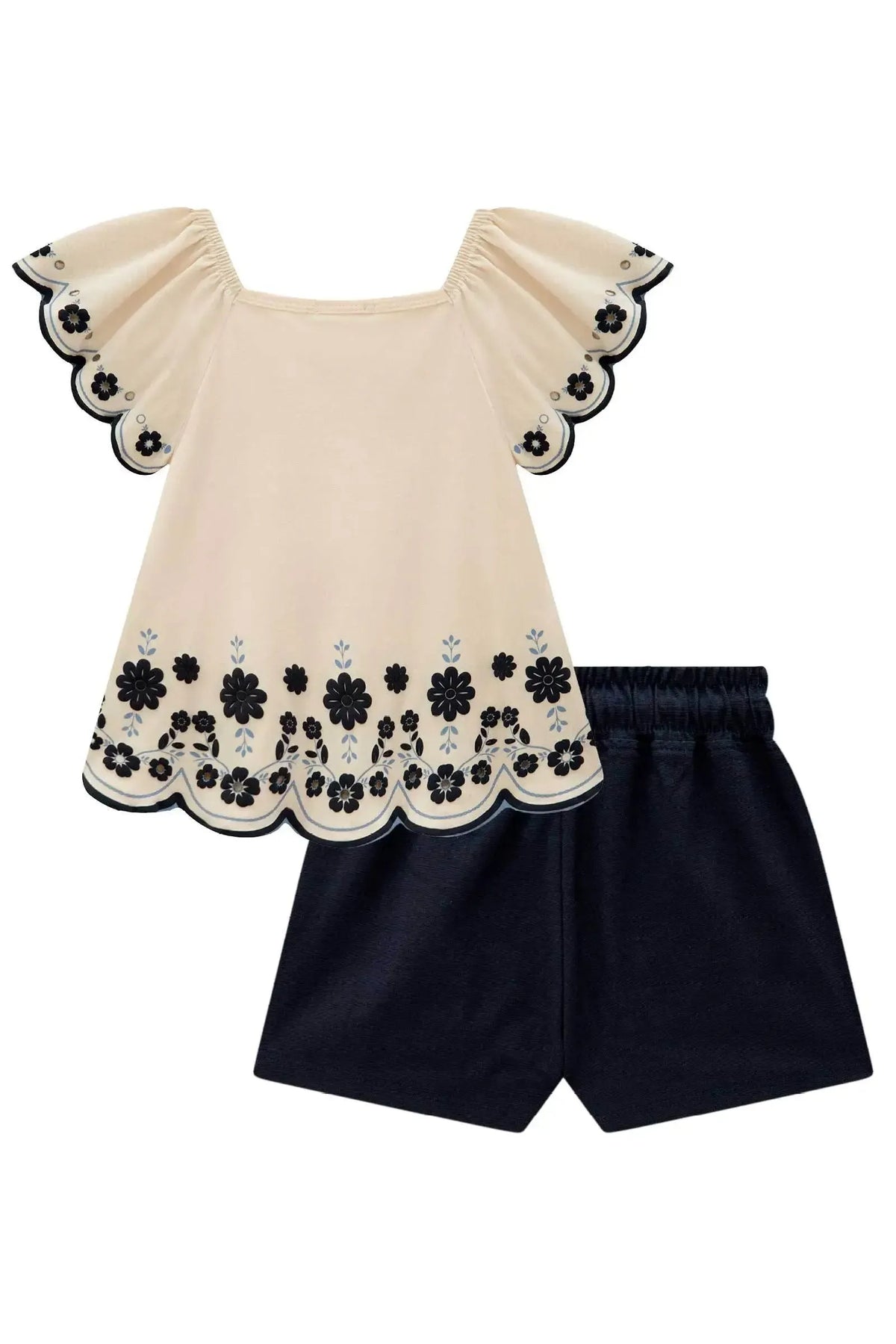 Conjunto de Blusa em Cotton e Short em Linho Santorini com Elastano 21812 Kukiê Infantil Menina