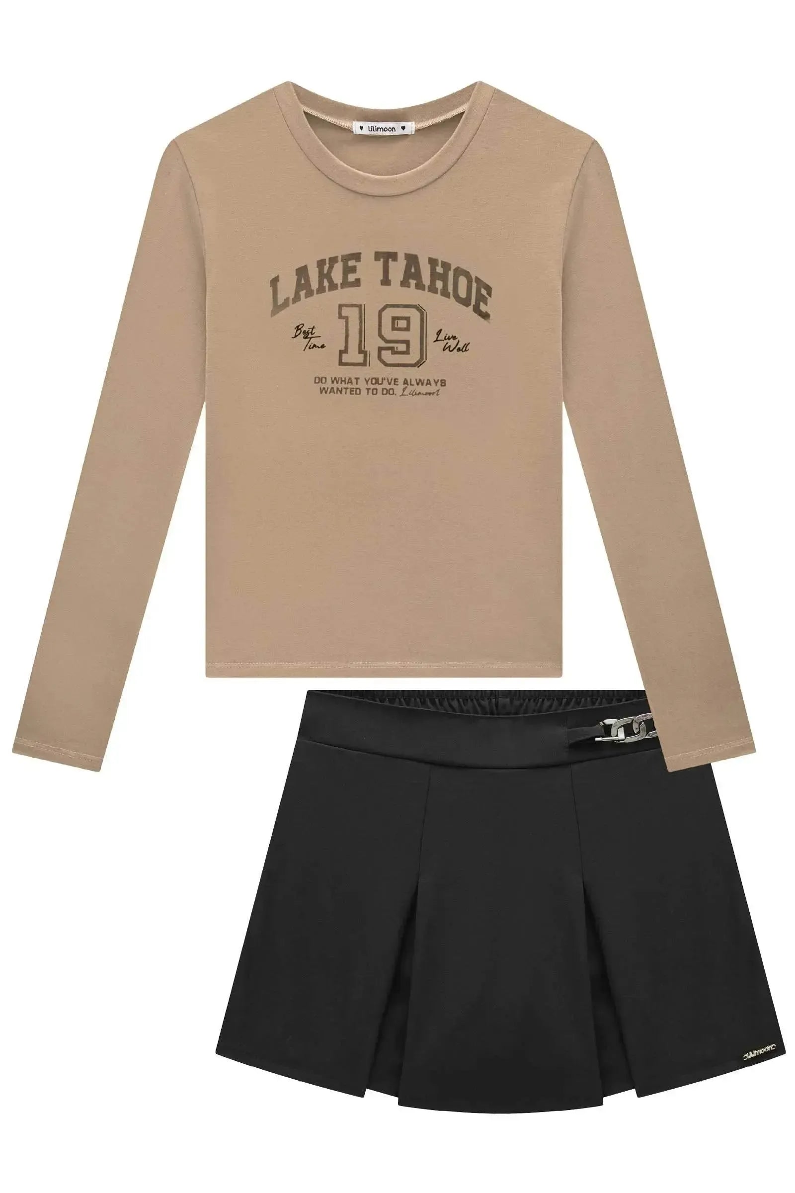 Conjunto de Blusa em Cotton e Short Saia em Alfaiataria Pergamon 90749 Lilimoon Teen Menina