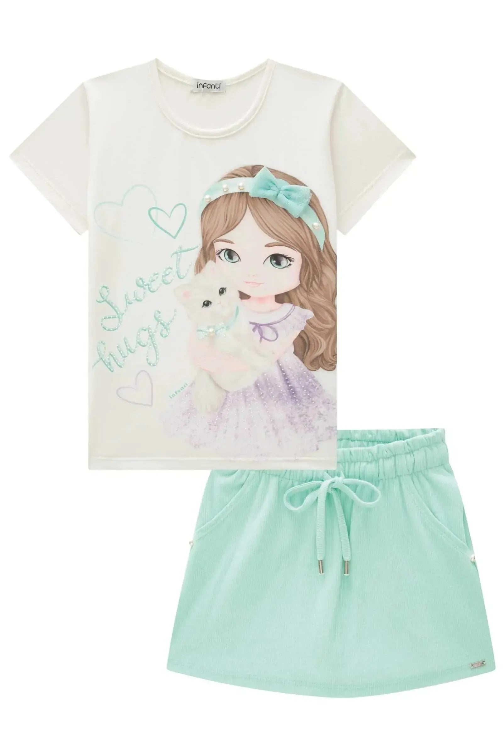 Conjunto de Blusa em Cotton e Short Saia em Canelado Liz 84341 Infanti Infantil Menina