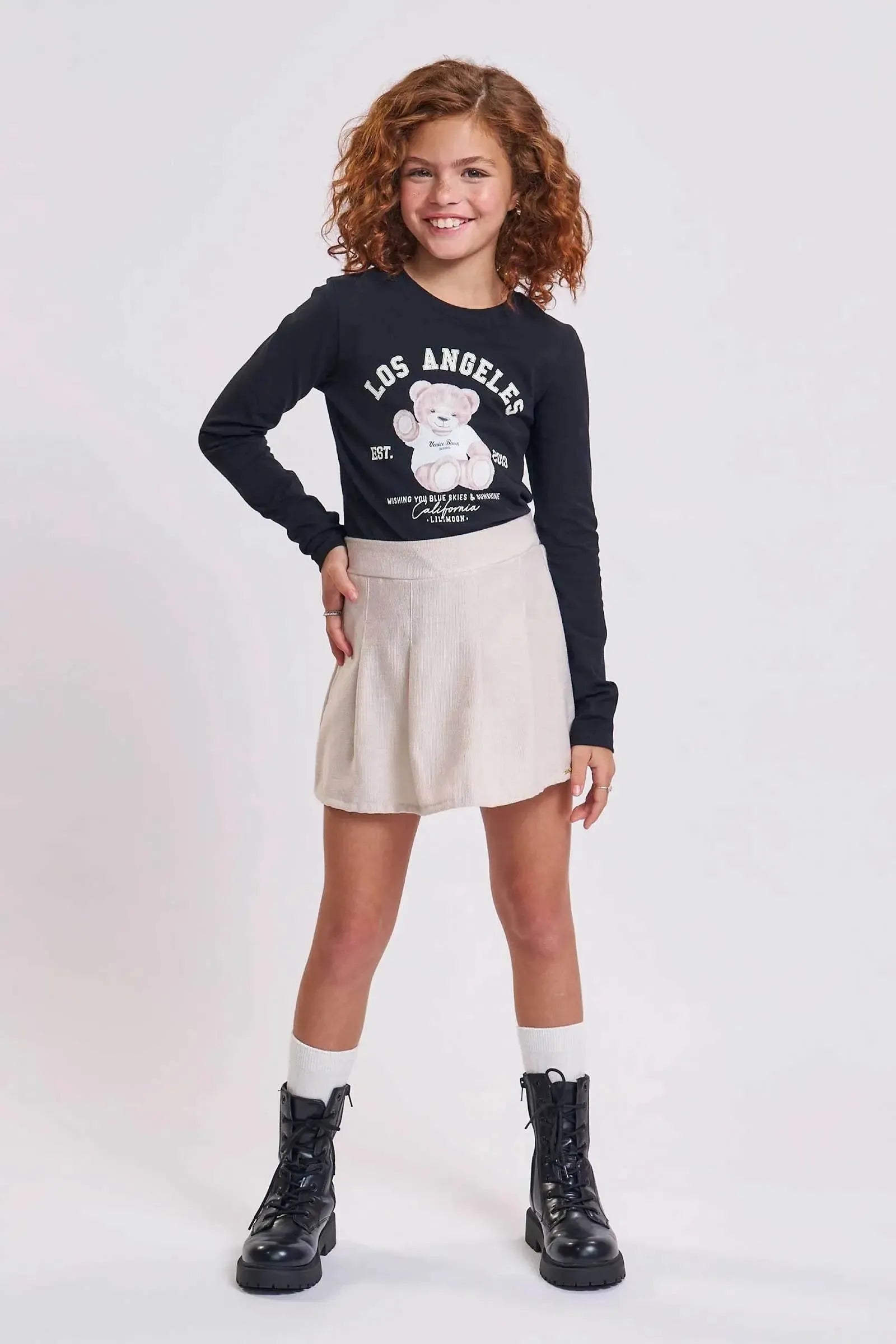 Conjunto de Blusa em Cotton e Short Saia em Cotelê Oslo 93413 Lilimoon Teen Menina