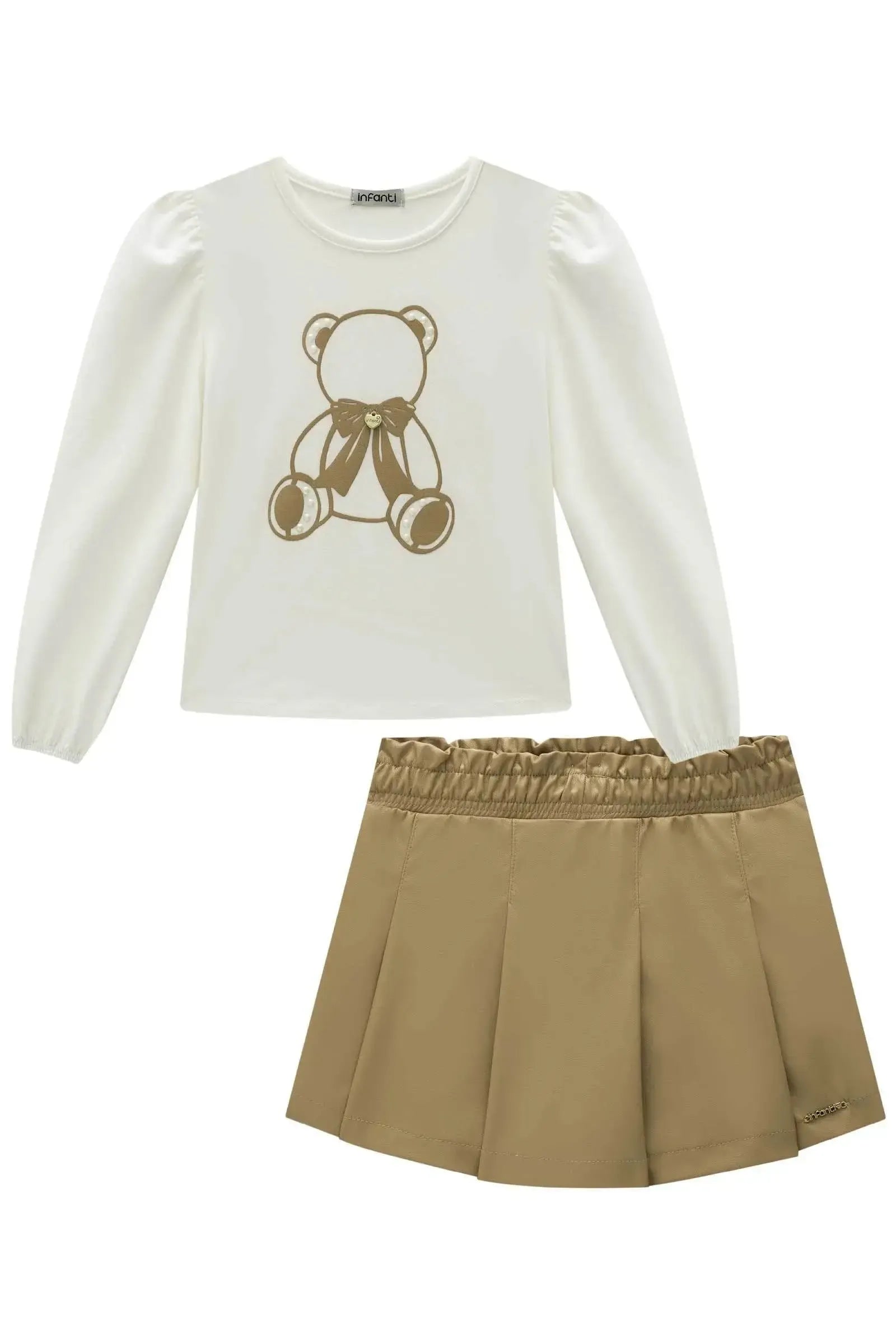 Conjunto de Blusa em Cotton e Short Saia em Couro Sintético 89746 Infanti Infantil Menina