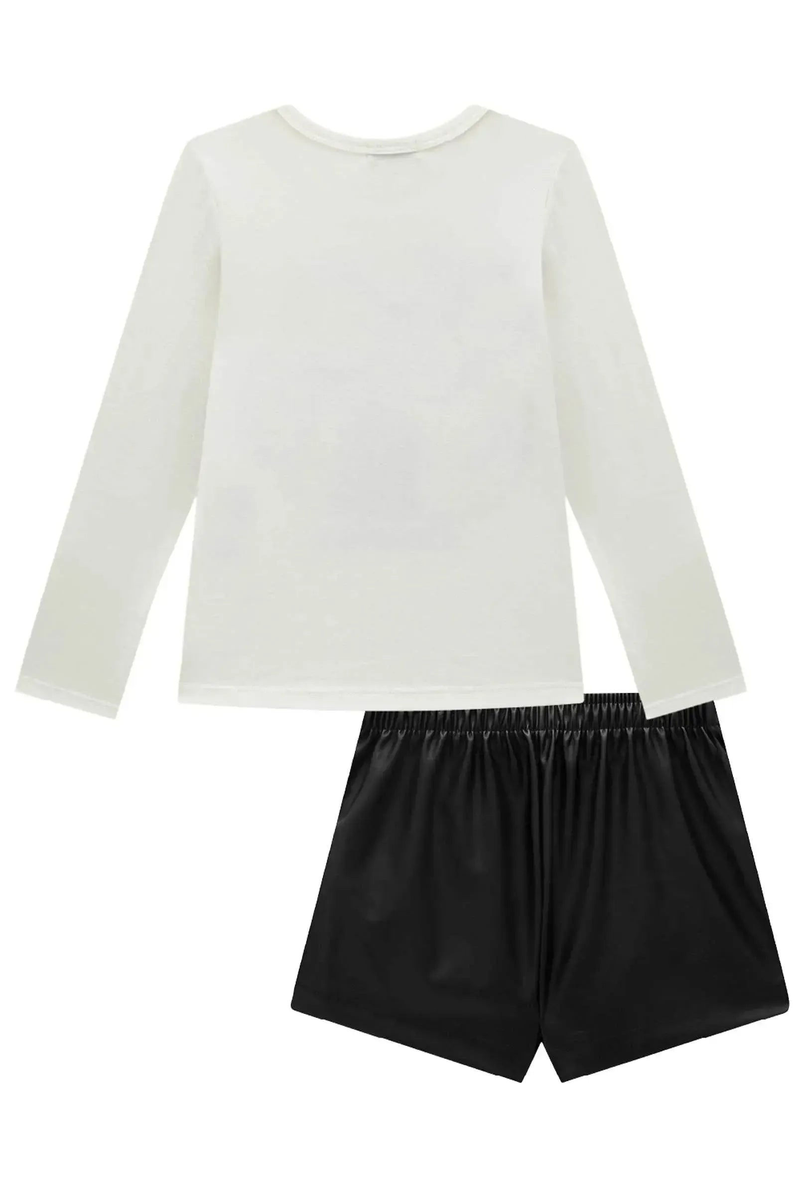 Conjunto de Blusa em Cotton e Short Saia em Couro Sintético 93612 Infanti Infantil Menina
