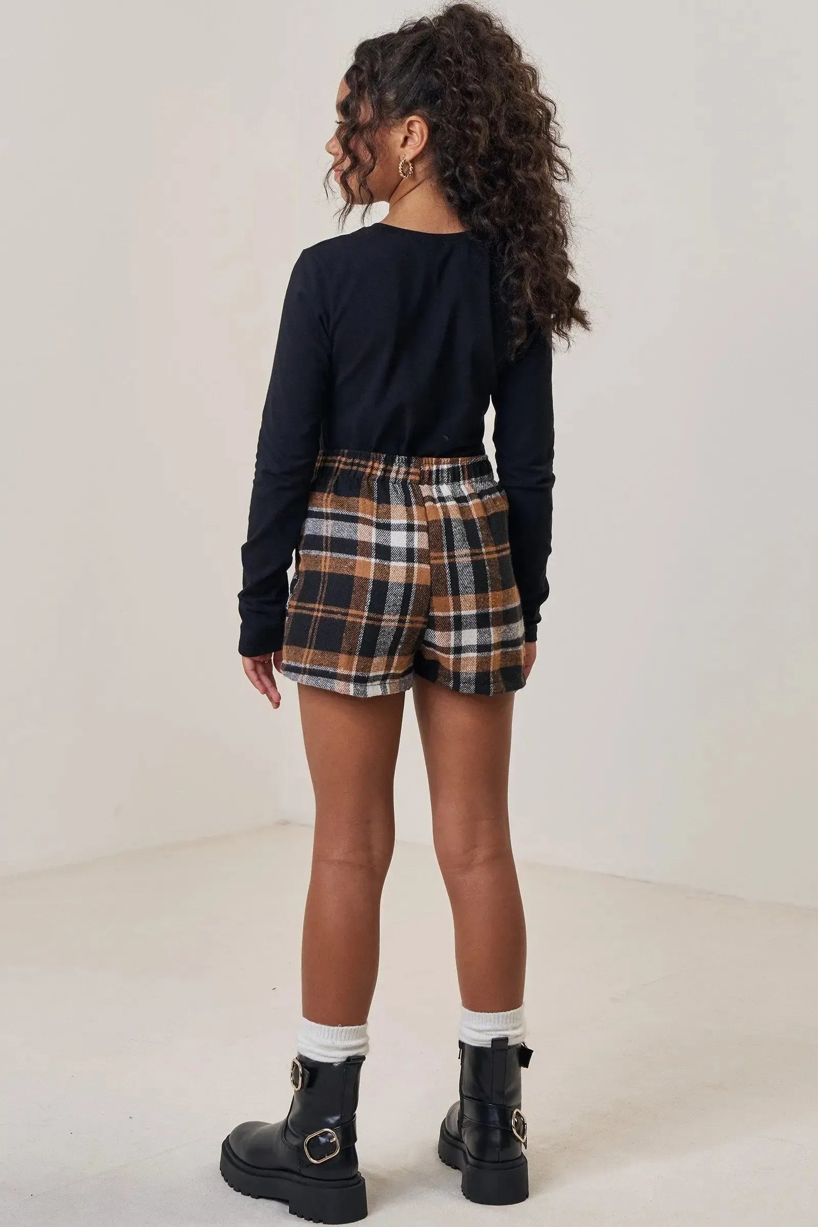 Conjunto de Blusa em Cotton e Short Saia em Flanela Folk Xadrez 94308 Vic&Vicky Teen Menina