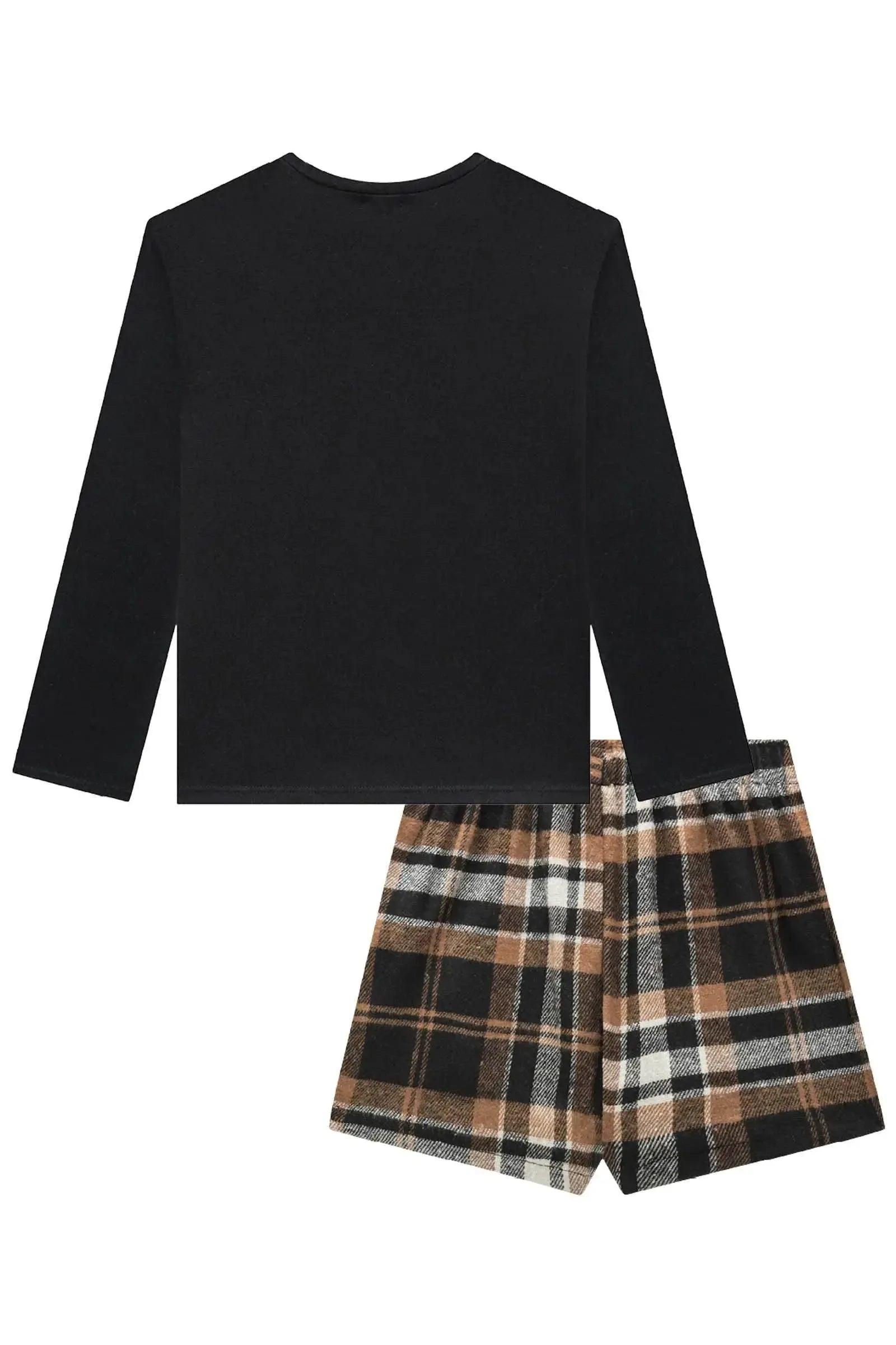 Conjunto de Blusa em Cotton e Short Saia em Flanela Folk Xadrez 94308 Vic&Vicky Teen Menina