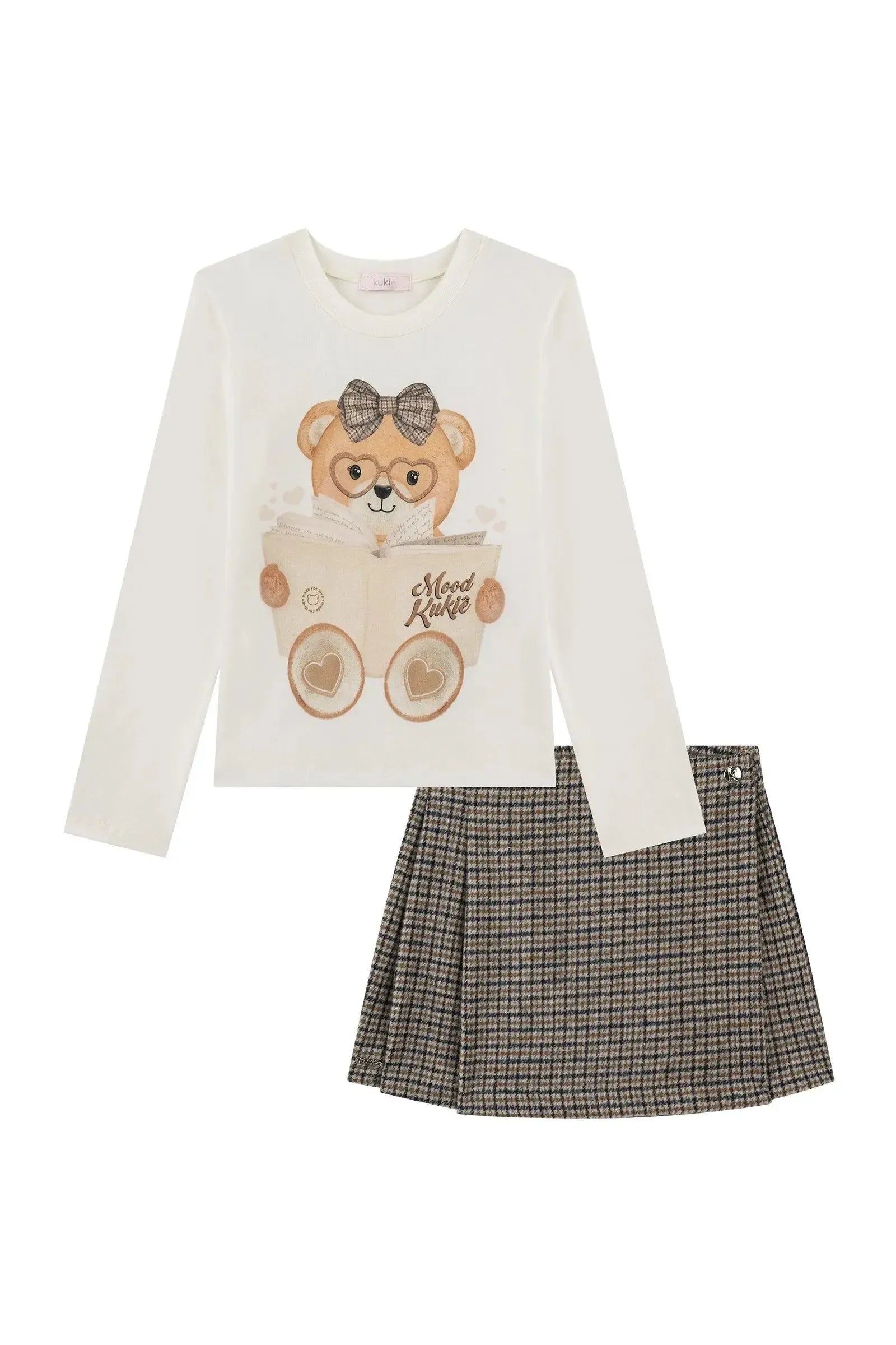 Conjunto de Blusa em Cotton e Short Saia em Flanela Zurique 92485 Kukiê Infantil Menina