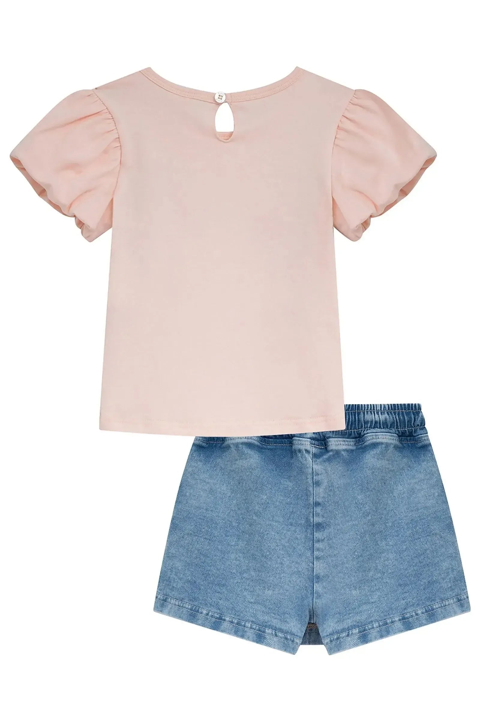 Conjunto de Blusa em Cotton e Short Saia em Jeans com Elastano 95252 Kukiê Infantil Menina