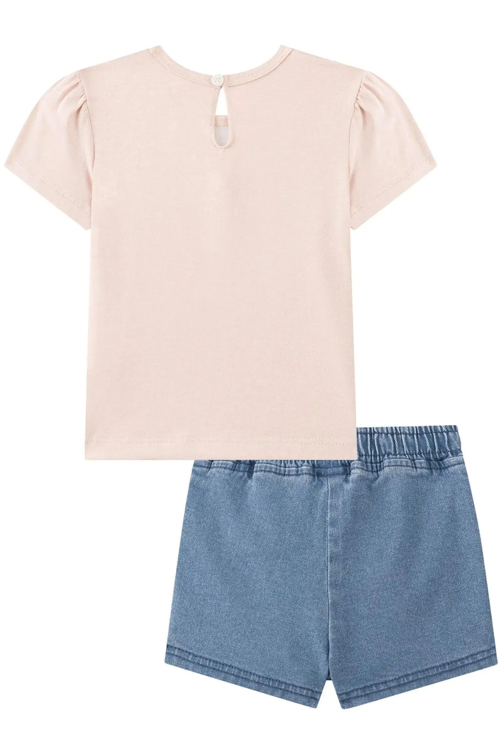 Conjunto de Blusa em Cotton e Short Saia em Jeans Guga com Elastano 92956 Kukiê Infantil Menina