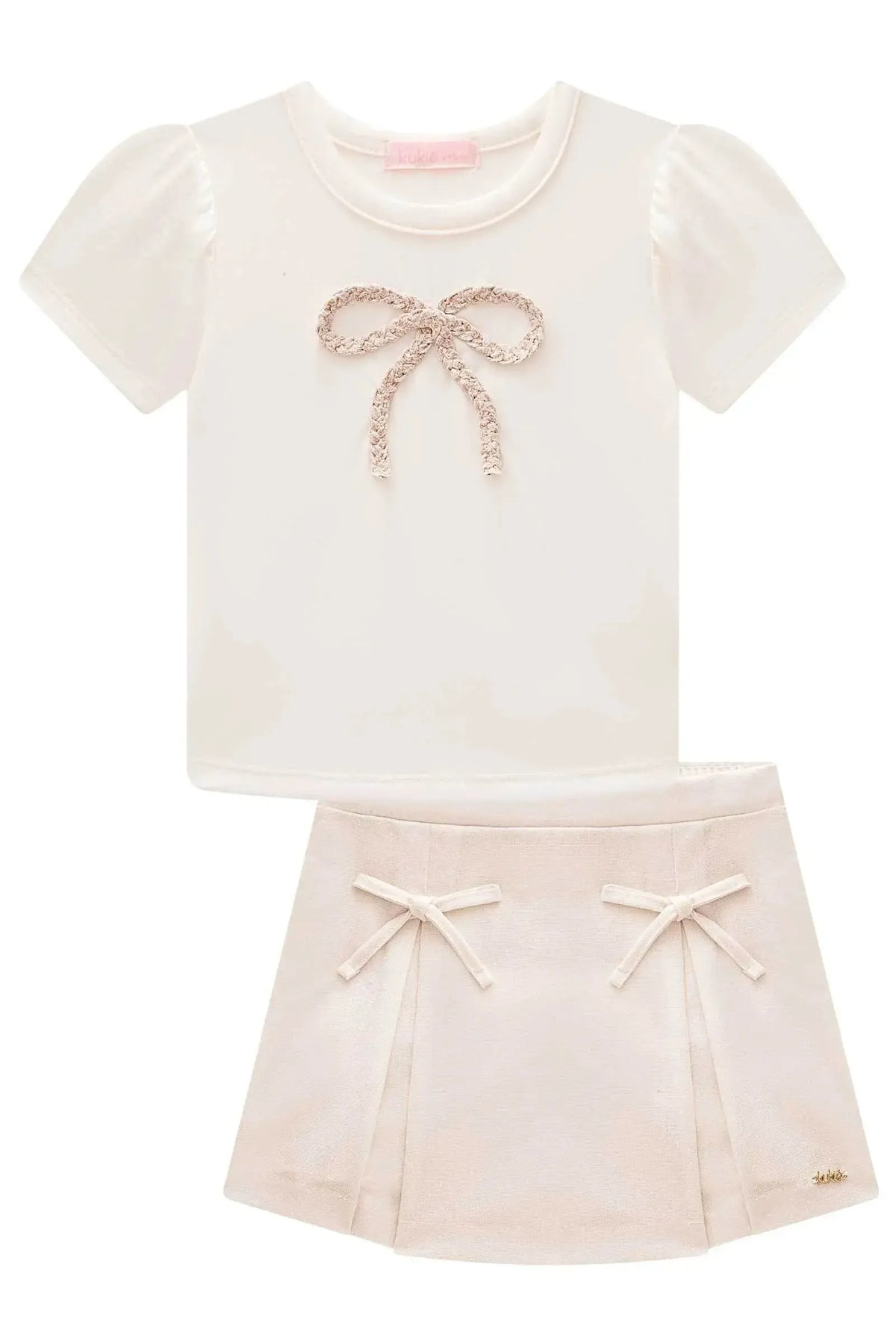 Conjunto de Blusa em Cotton e Short Saia em Linho Gold 98691 Kukiê Infantil Menina