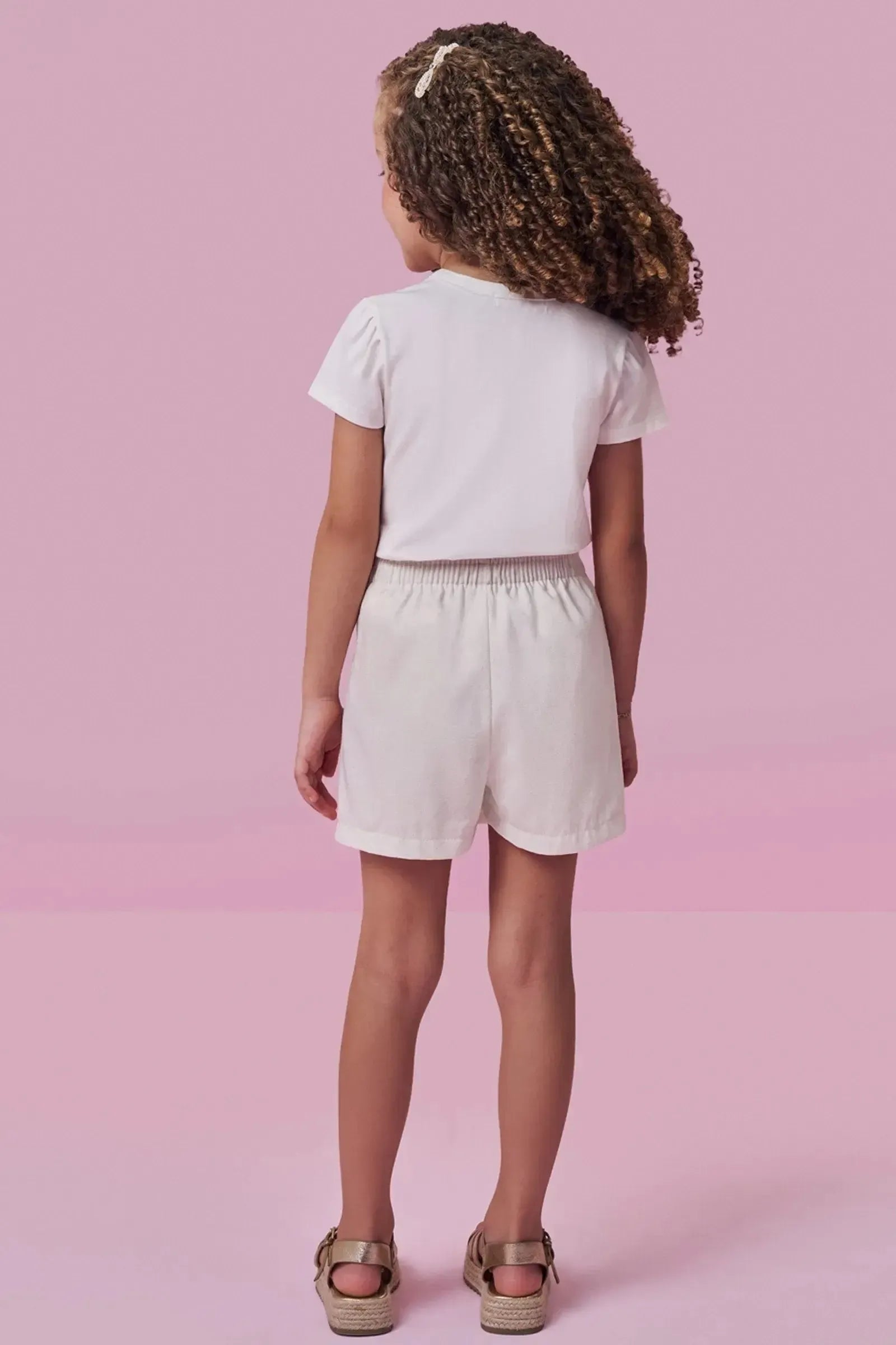 Conjunto de Blusa em Cotton e Short Saia em Linho Gold 98691 Kukiê Infantil Menina