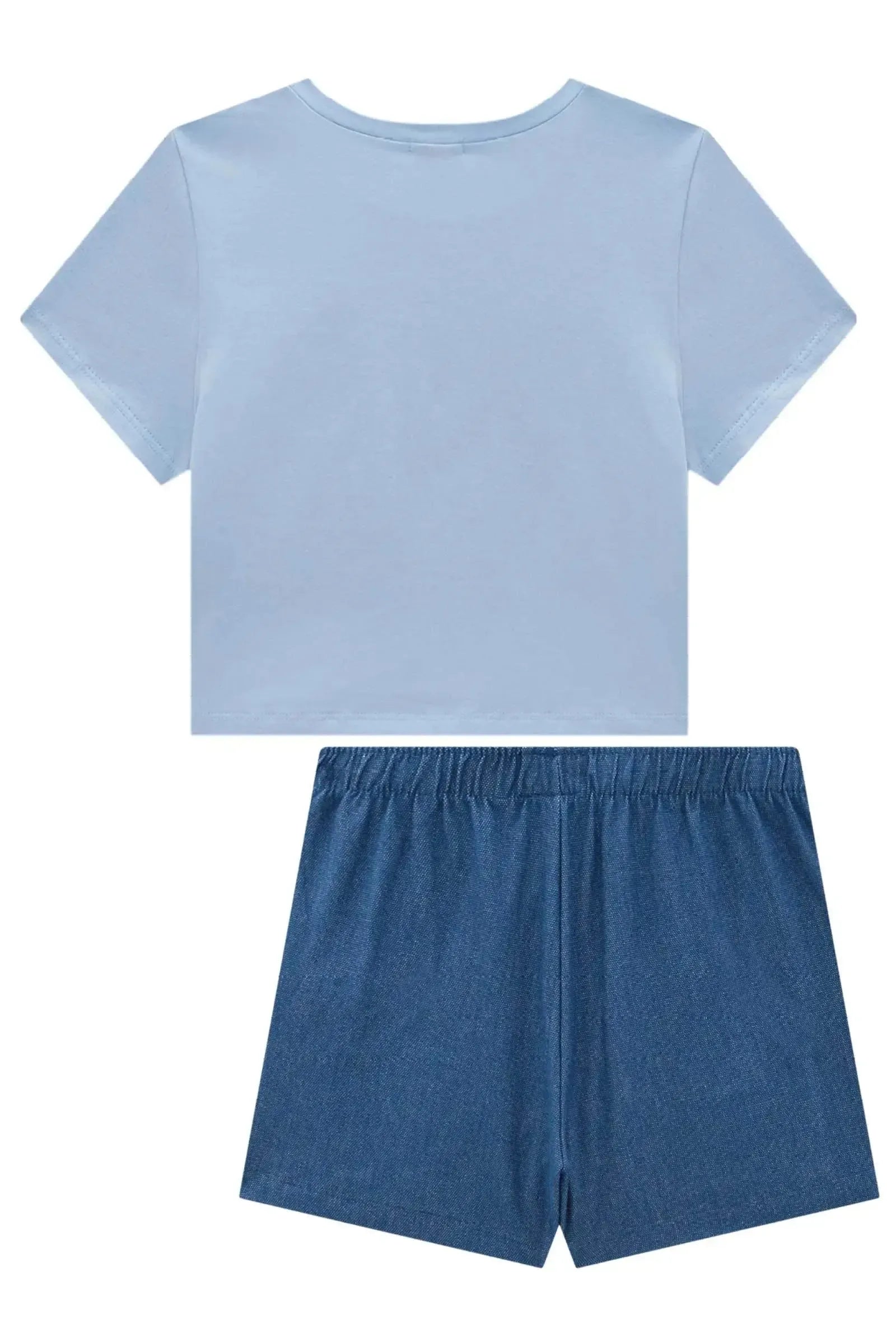 Conjunto de Blusa em Cotton e Short Saia em Malha Denim 96864 Vic&Vicky Teen Menina