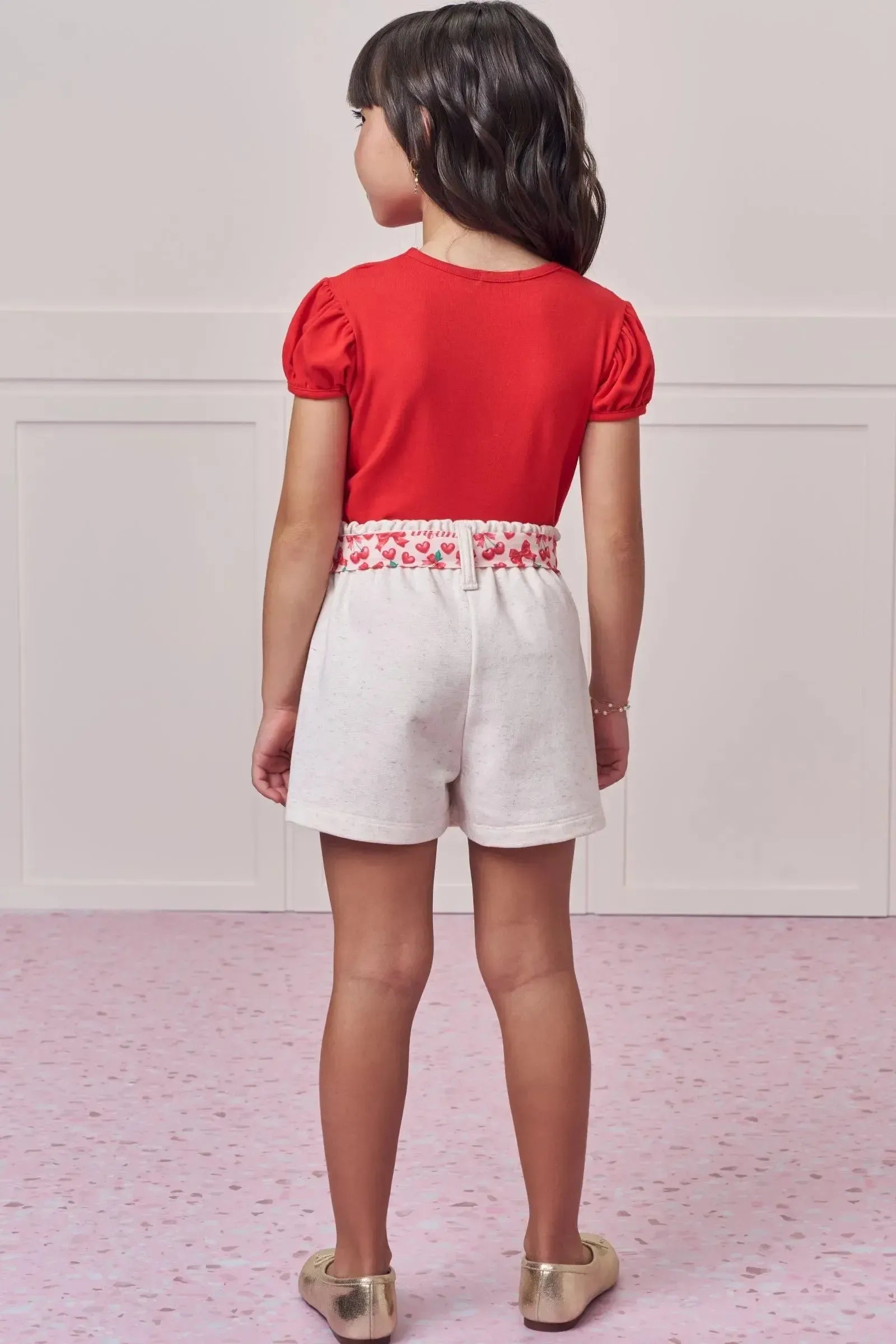 Conjunto de Blusa em Cotton e Short Saia em Moletom Linho sem Pelúcia 98988 Infanti Infantil Menina