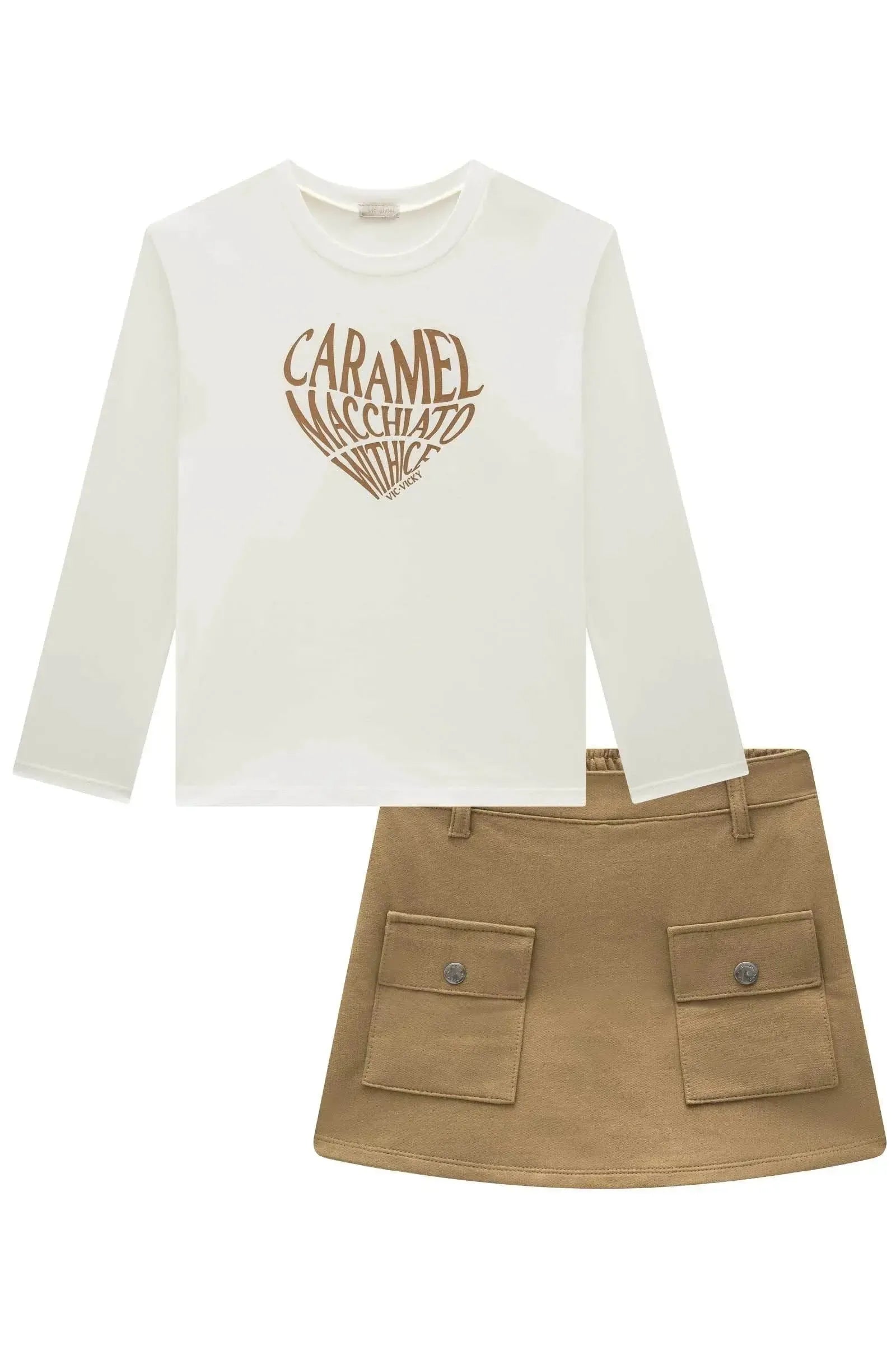 Conjunto de Blusa em Cotton e Short Saia em Moletom sem Pelúcia 90852 Vic&Vicky Teen Menina