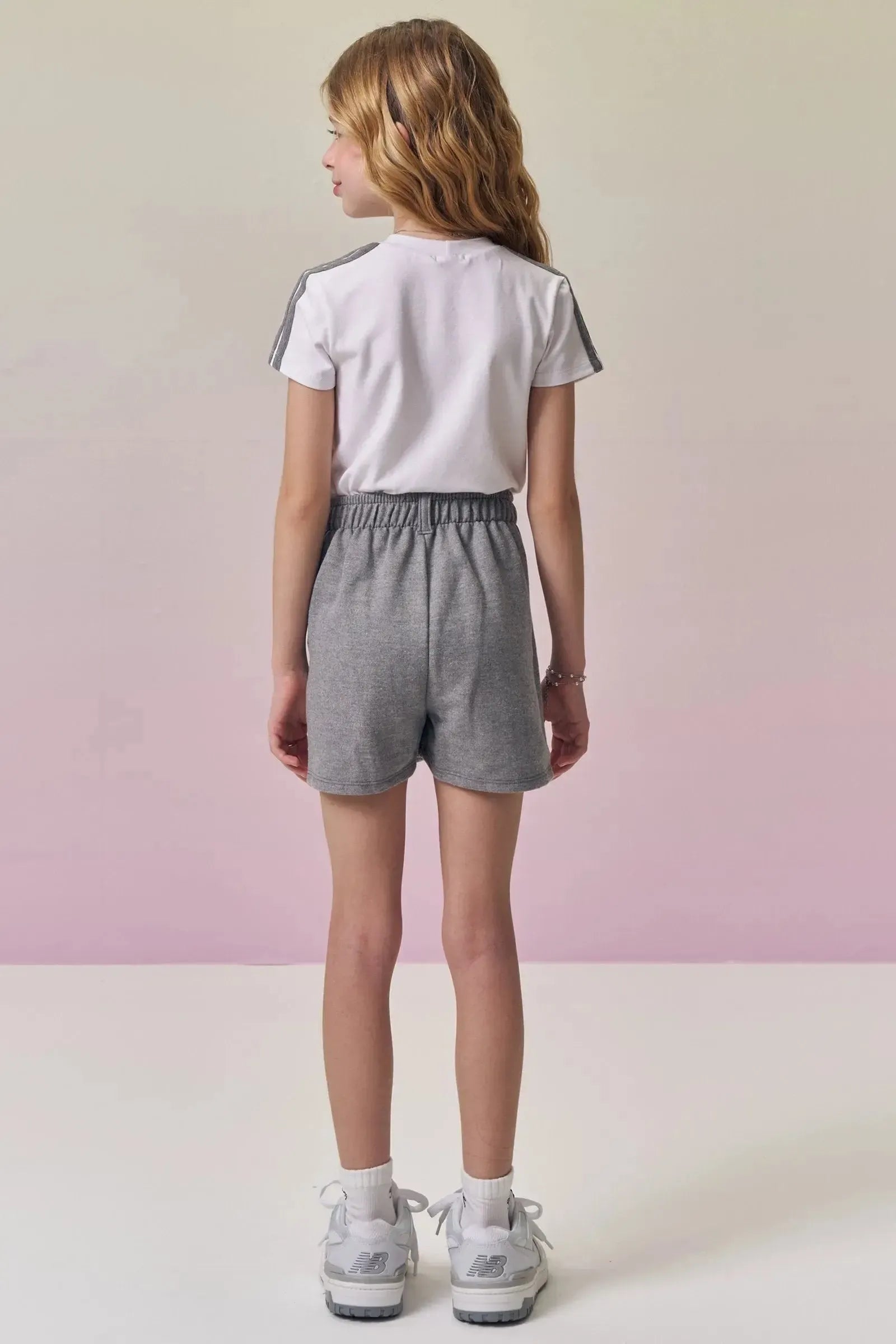 Conjunto de Blusa em Cotton e Short Saia em Moletom sem Pelúcia 96876 Vic&Vicky Teen Menina