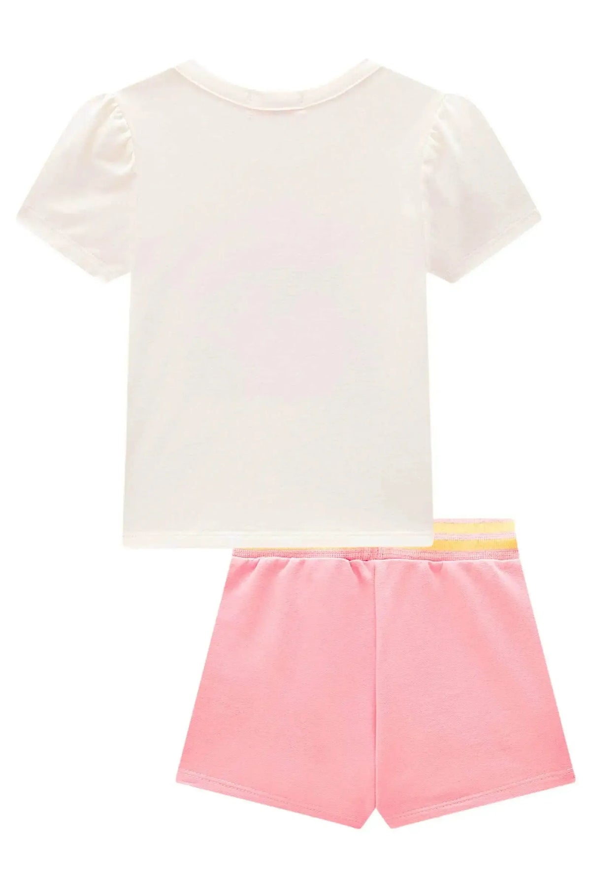 Conjunto de Blusa em Cotton e Short Saia em Moletom sem Pelúcia 98431 Kukiê Infantil Menina