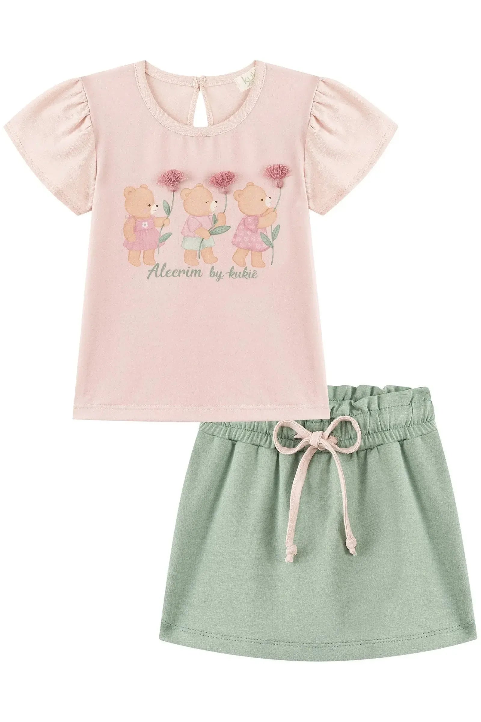 Conjunto de Blusa em Cotton e Short Saia em Molevisco 93020 Kukiê Infantil Menina