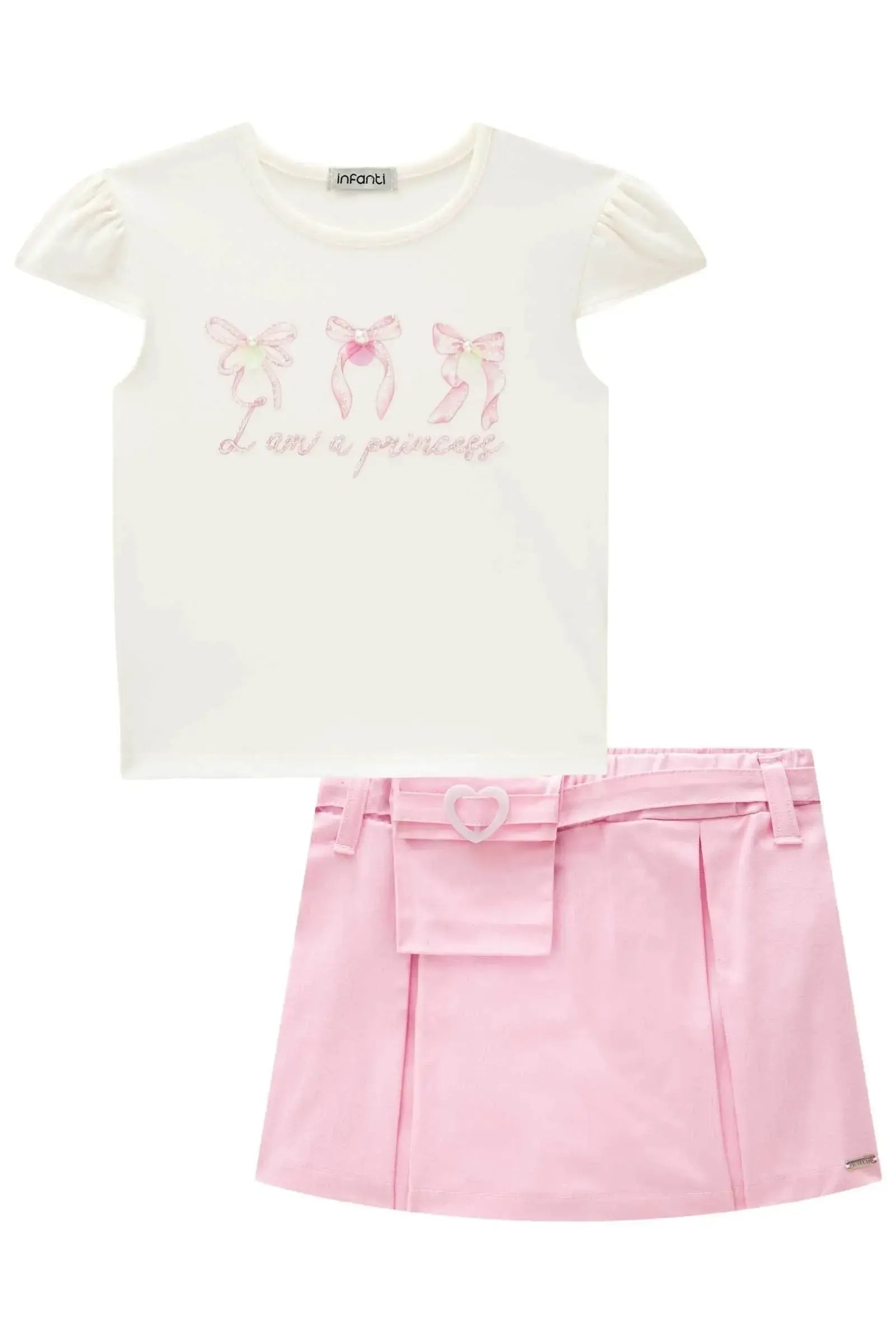 Conjunto de Blusa em Cotton e Short Saia em Sarja com Elastano 85280 Infanti Infantil Menina