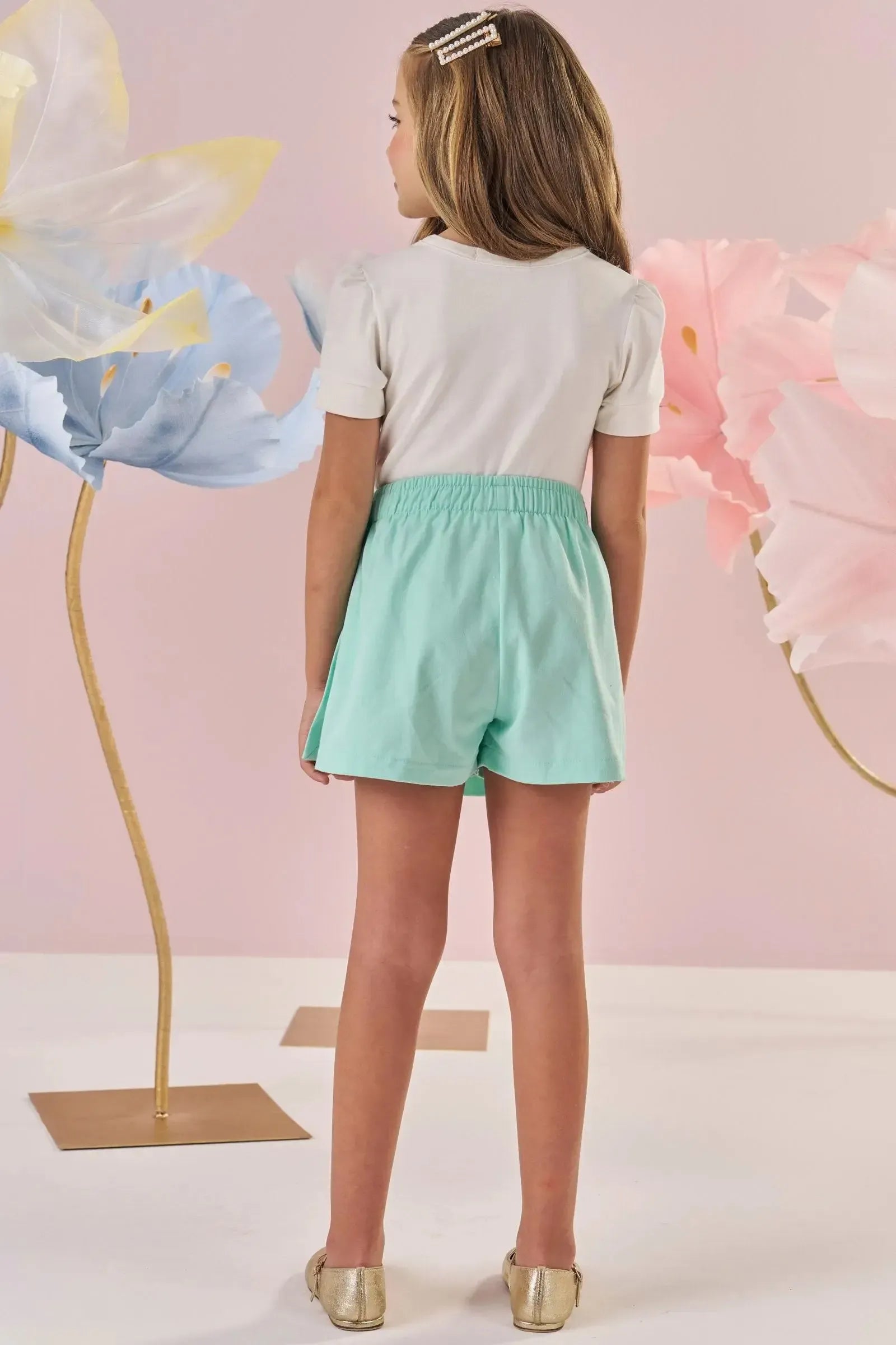 Conjunto de Blusa em Cotton e Short Saia em Sarja com Elastano 87558 Kukiê Infantil Menina