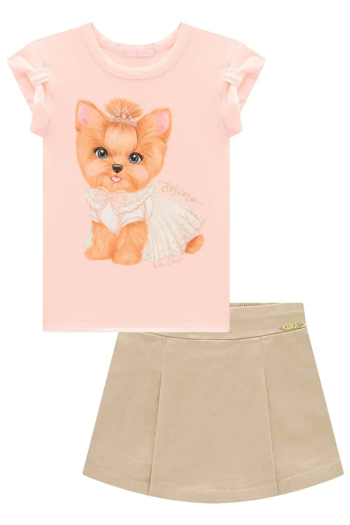 Conjunto de Blusa em Cotton e Short Saia em Sarja com Elastano 99210 Kukiê Infantil Menina