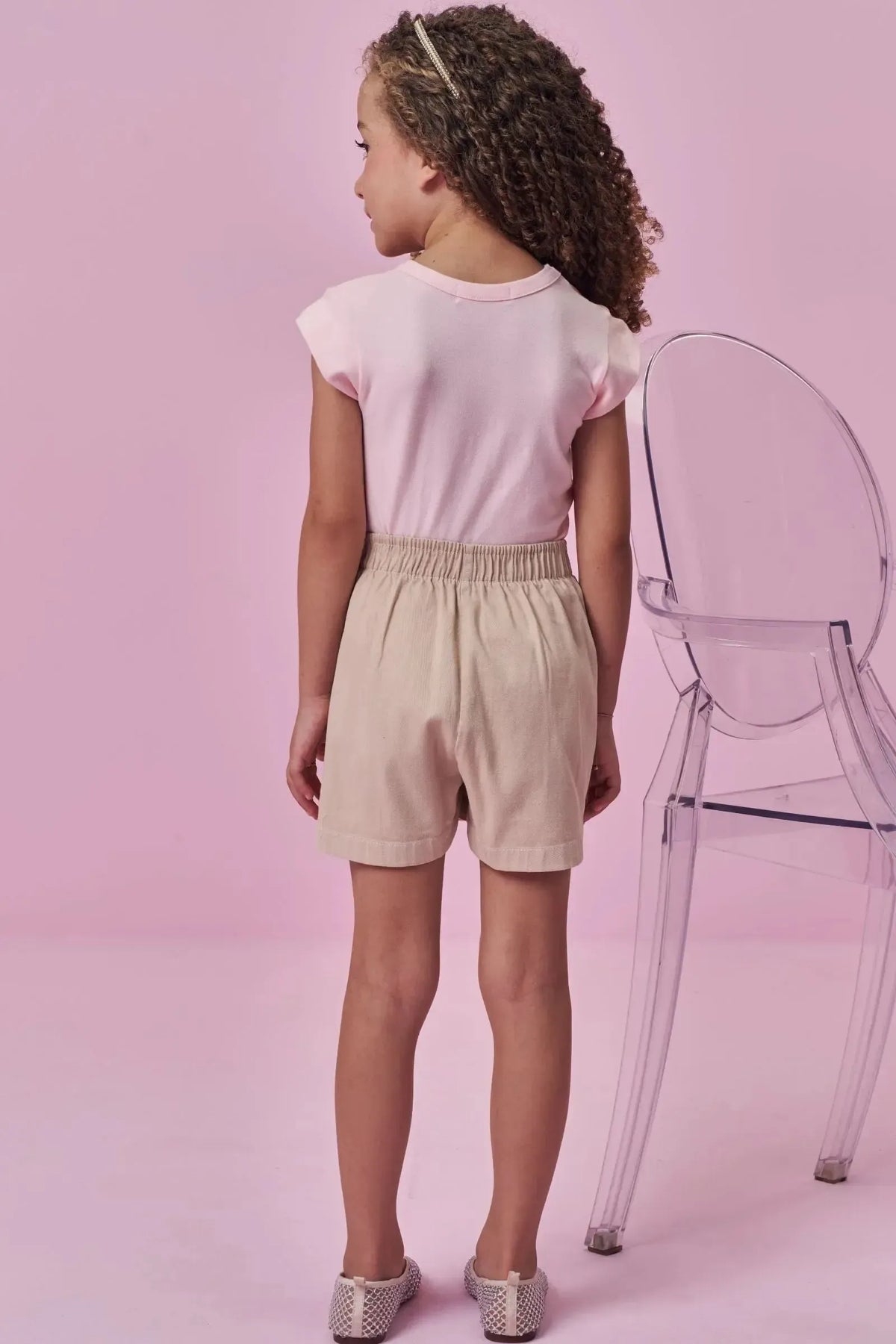Conjunto de Blusa em Cotton e Short Saia em Sarja com Elastano 99210 Kukiê Infantil Menina