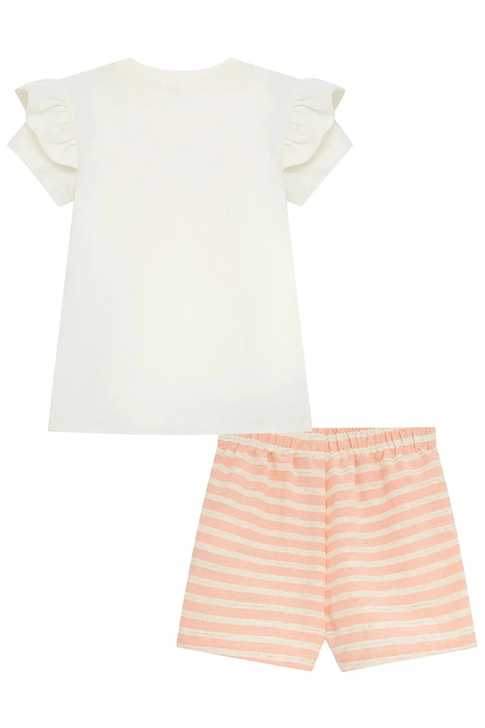 Conjunto de Blusa em Cotton e Short Saia em Tecido Listrado Shine 93655 Kukiê Infantil Menina