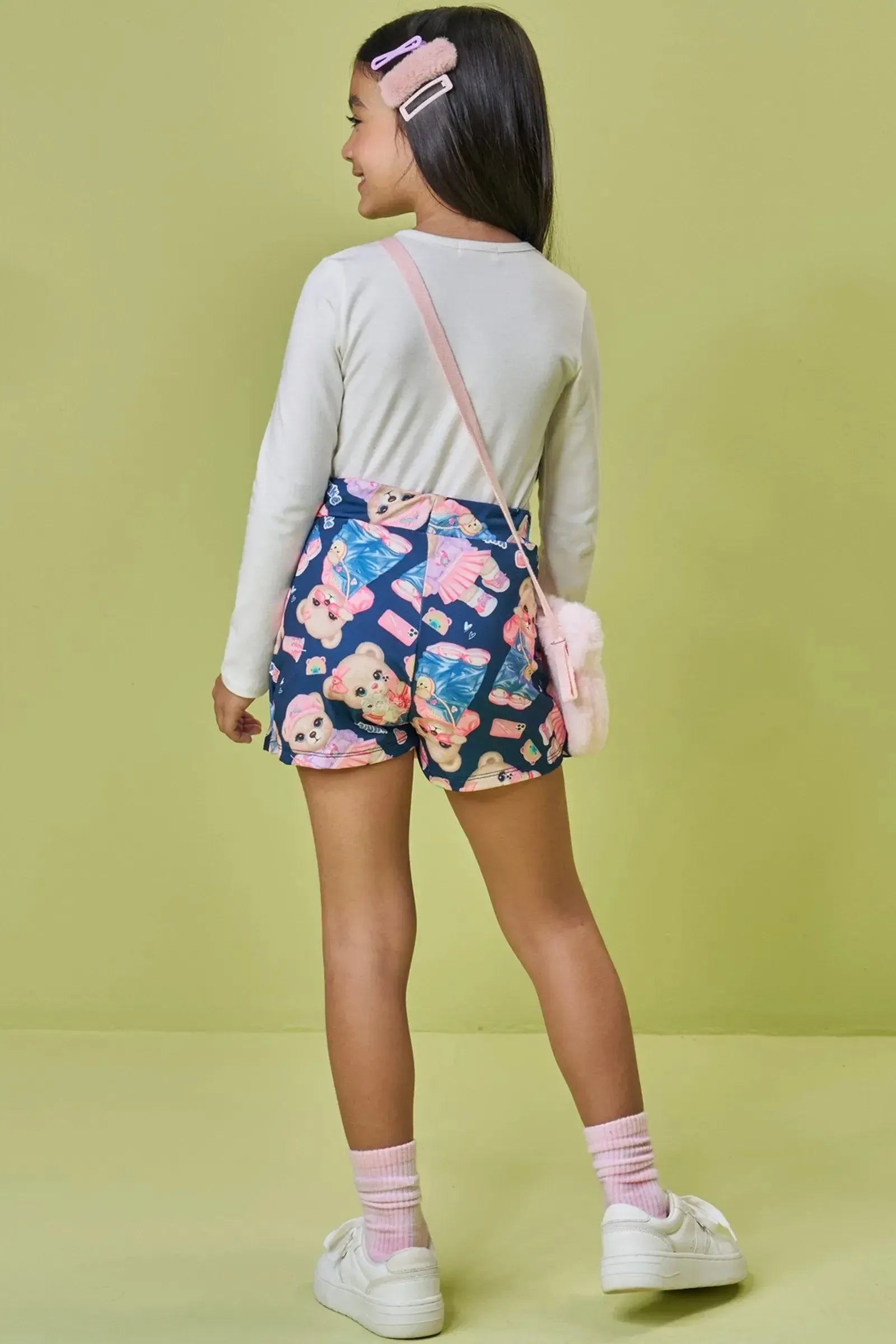 Conjunto de Blusa em Cotton e Short Saia em Termoskin (acompanha Bolsa em Pelo) 90612 Kukiê Infantil Menina