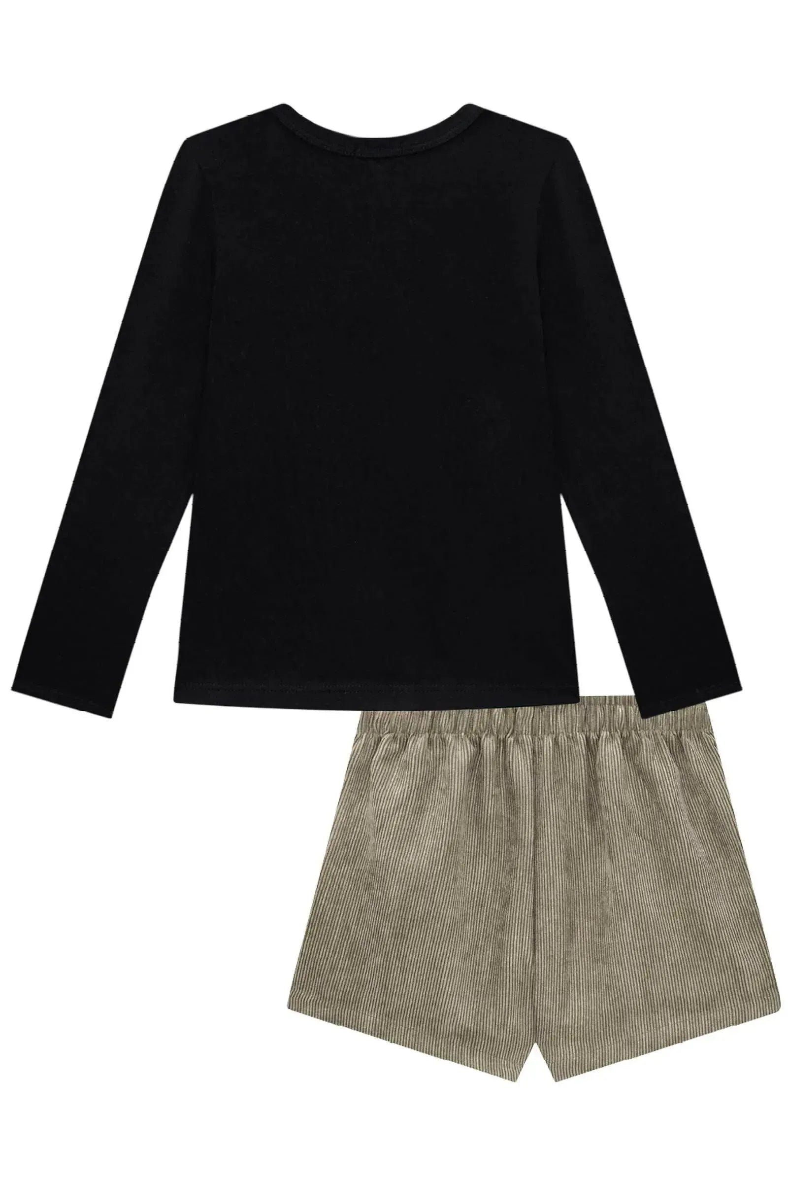 Conjunto de Blusa em Cotton e Short Saia em Veludo Cotelê Gold 93044 Infanti Infantil Menina