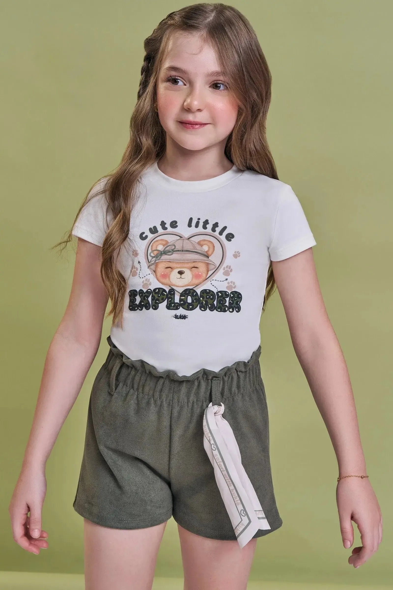 Conjunto de Blusa em Cotton e Shorts em Cotelê 93938 Kukiê Infantil Menina