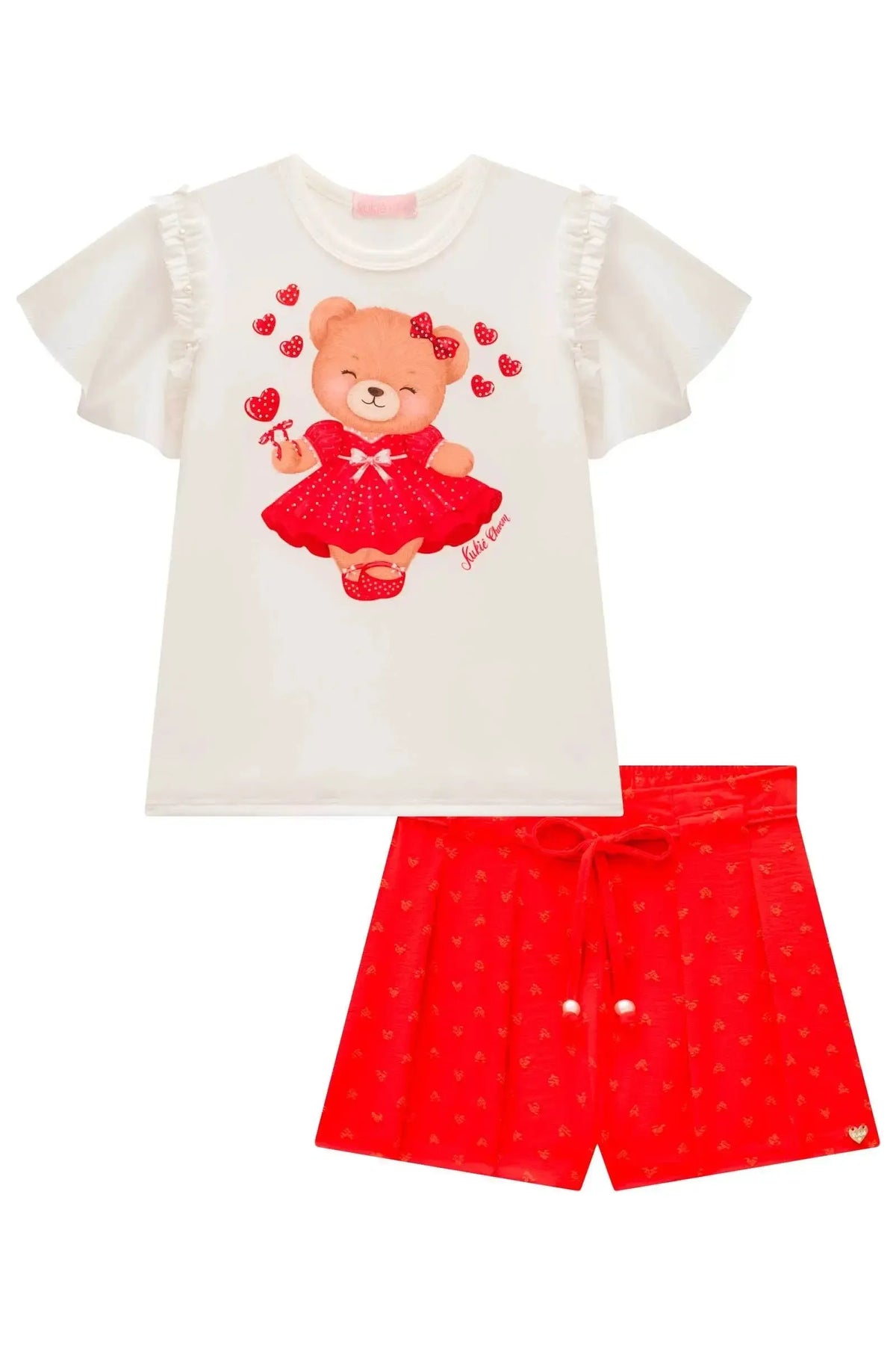 Conjunto de Blusa em Cotton e Shorts em Crepe Textura 98672 Kukiê Infantil Menina