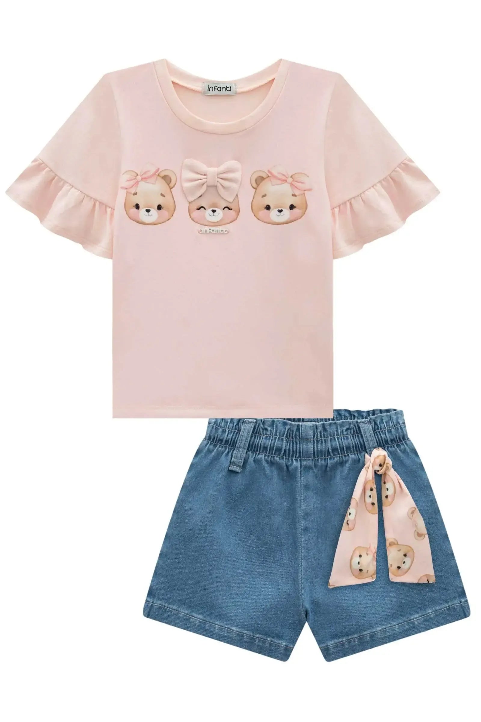 Conjunto de Blusa em Cotton e Shorts em Jeans com Elastano 96961 Infanti Infantil Menina