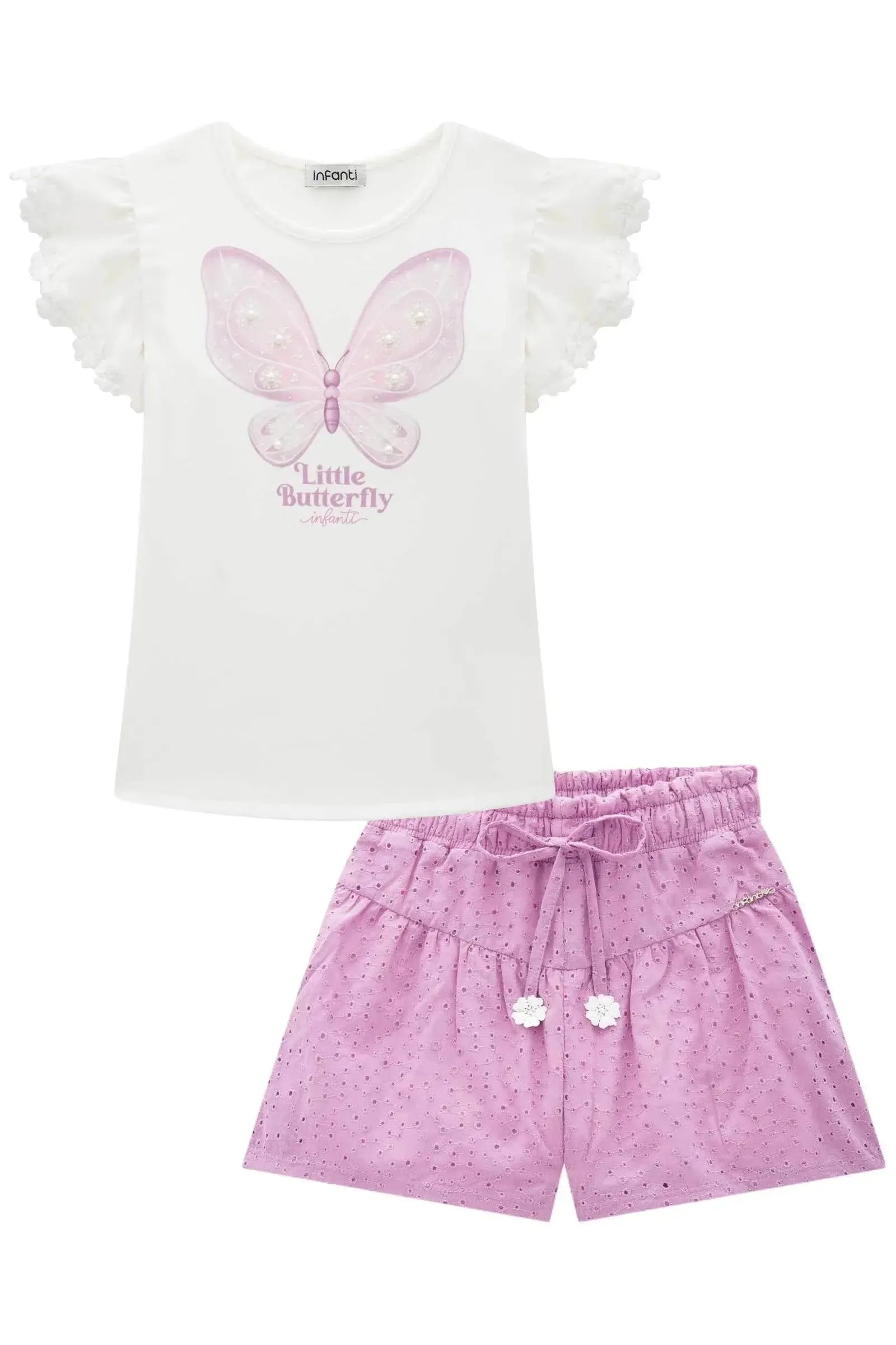 Conjunto de Blusa em Cotton e Shorts em Laise Romantic 93217 Infanti Infantil Menina